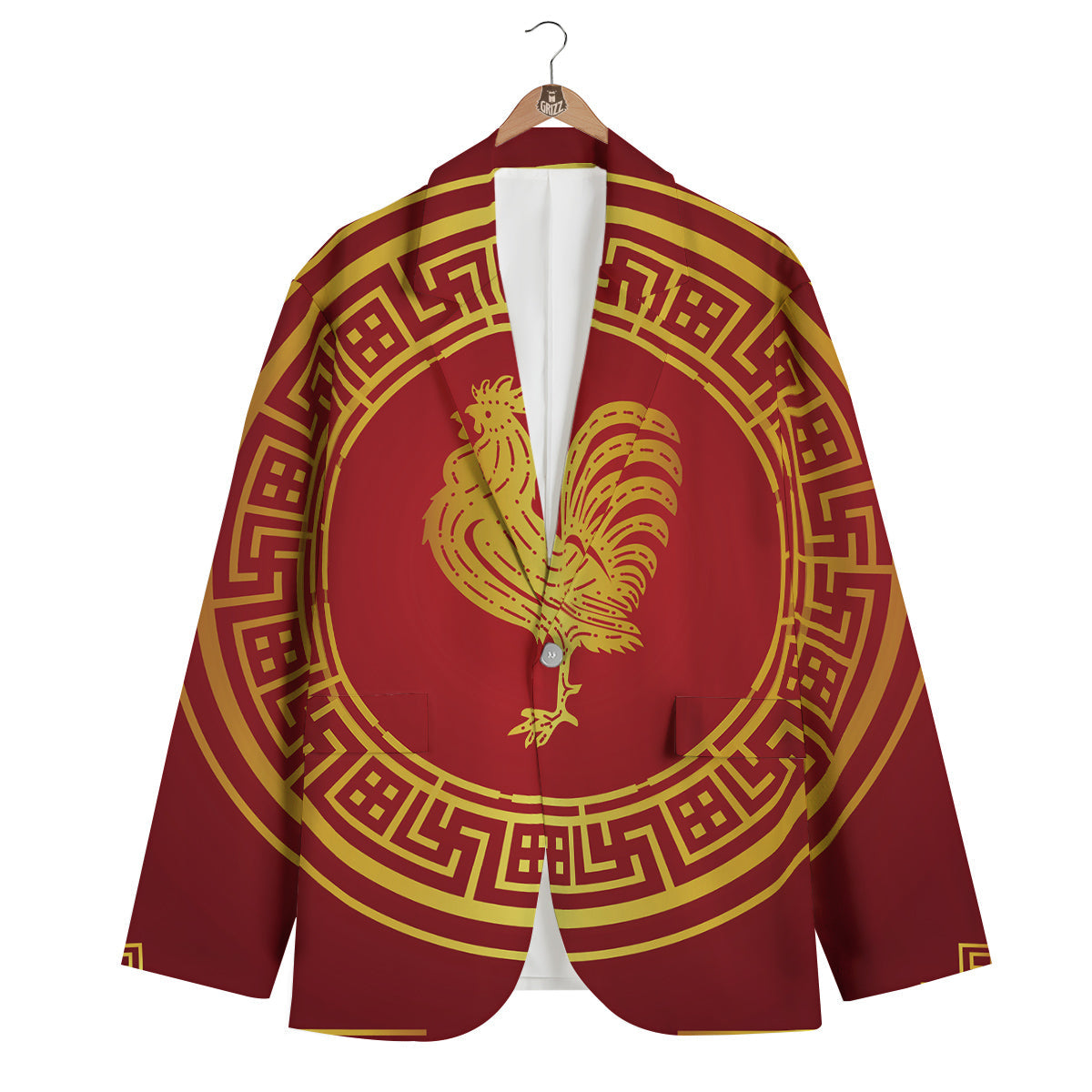 Chinese New Year Rooster Print Men's Blazer-grizzshop