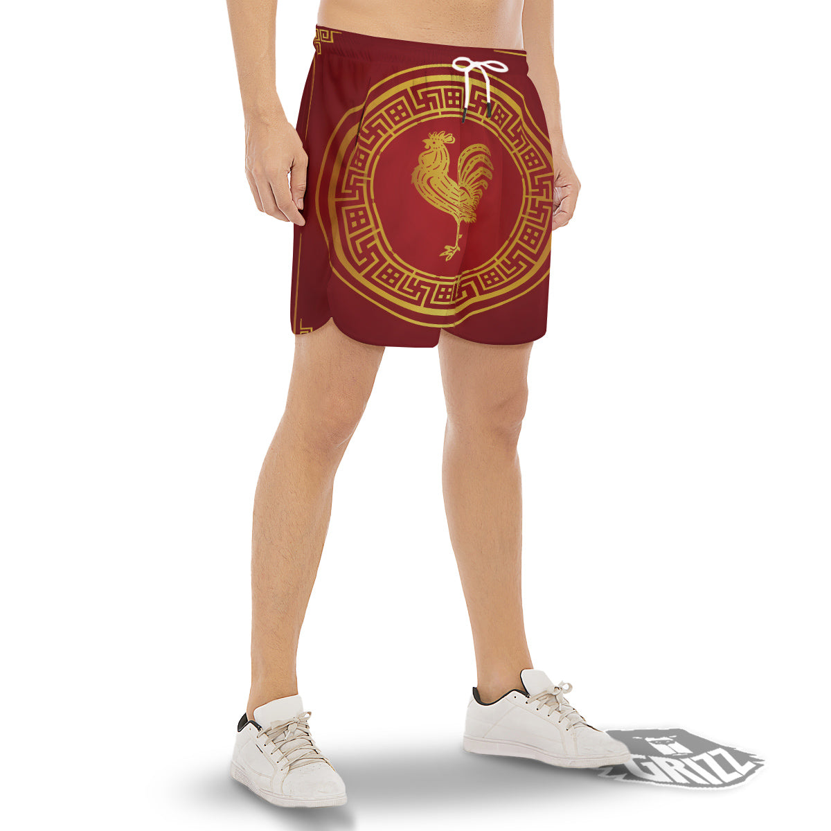 Chinese New Year Rooster Print Men's Gym Shorts-grizzshop