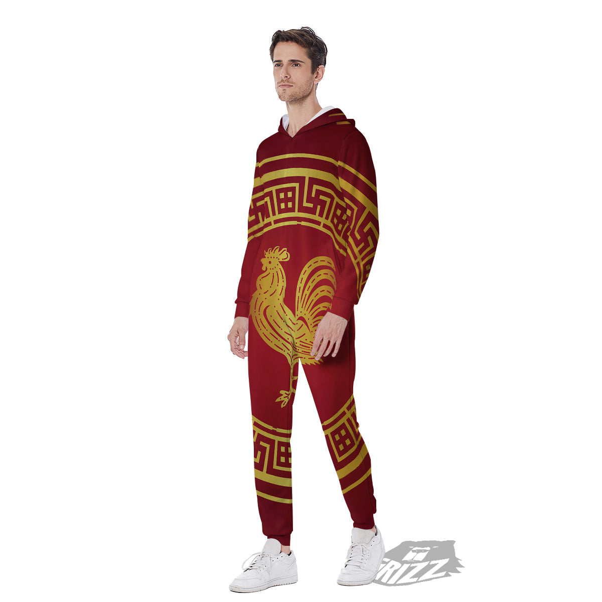 Chinese New Year Rooster Print Men's Jumpsuit-grizzshop