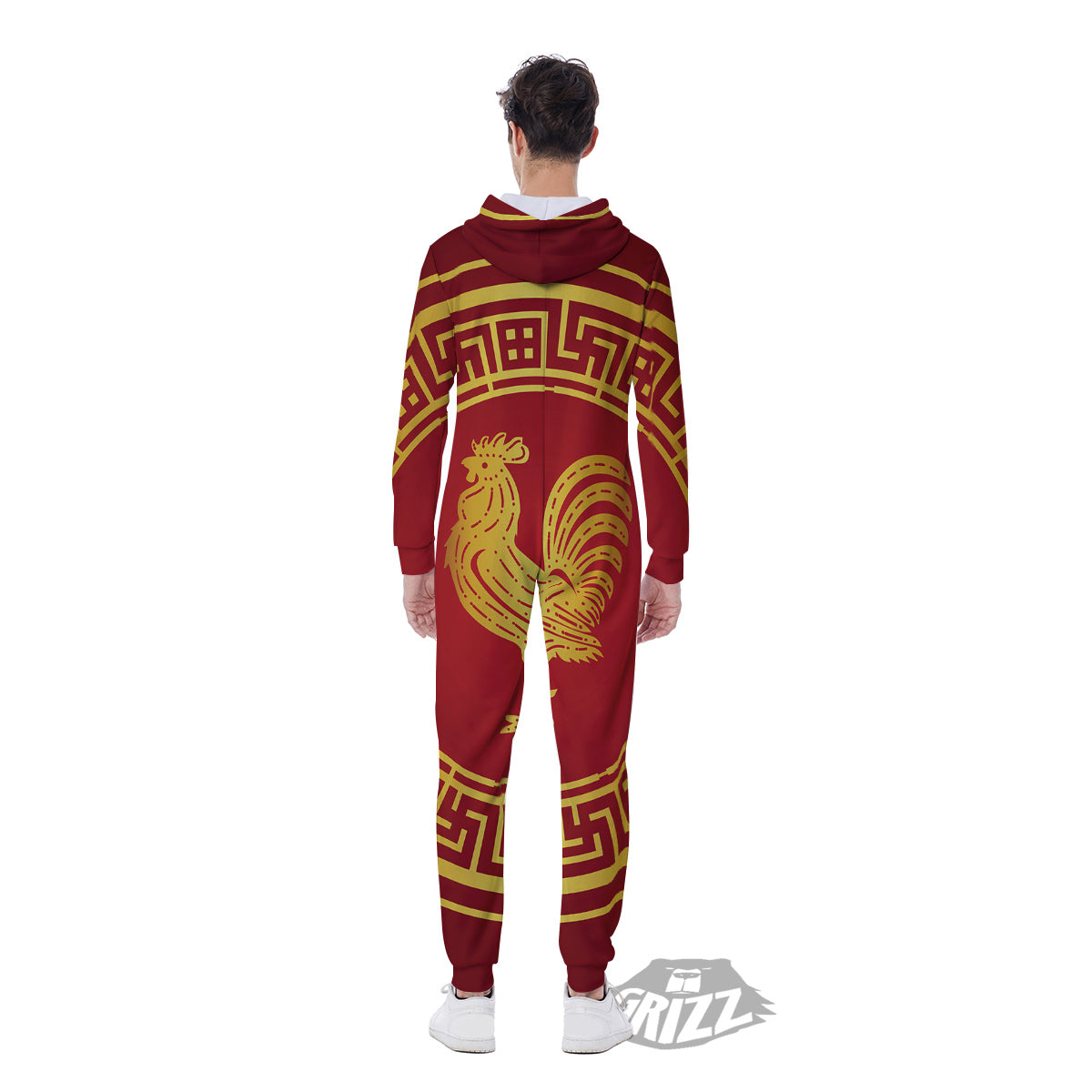 Chinese New Year Rooster Print Men's Jumpsuit-grizzshop