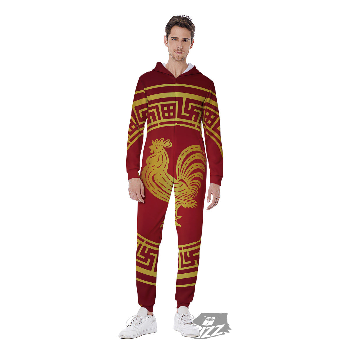 Chinese New Year Rooster Print Men's Jumpsuit-grizzshop