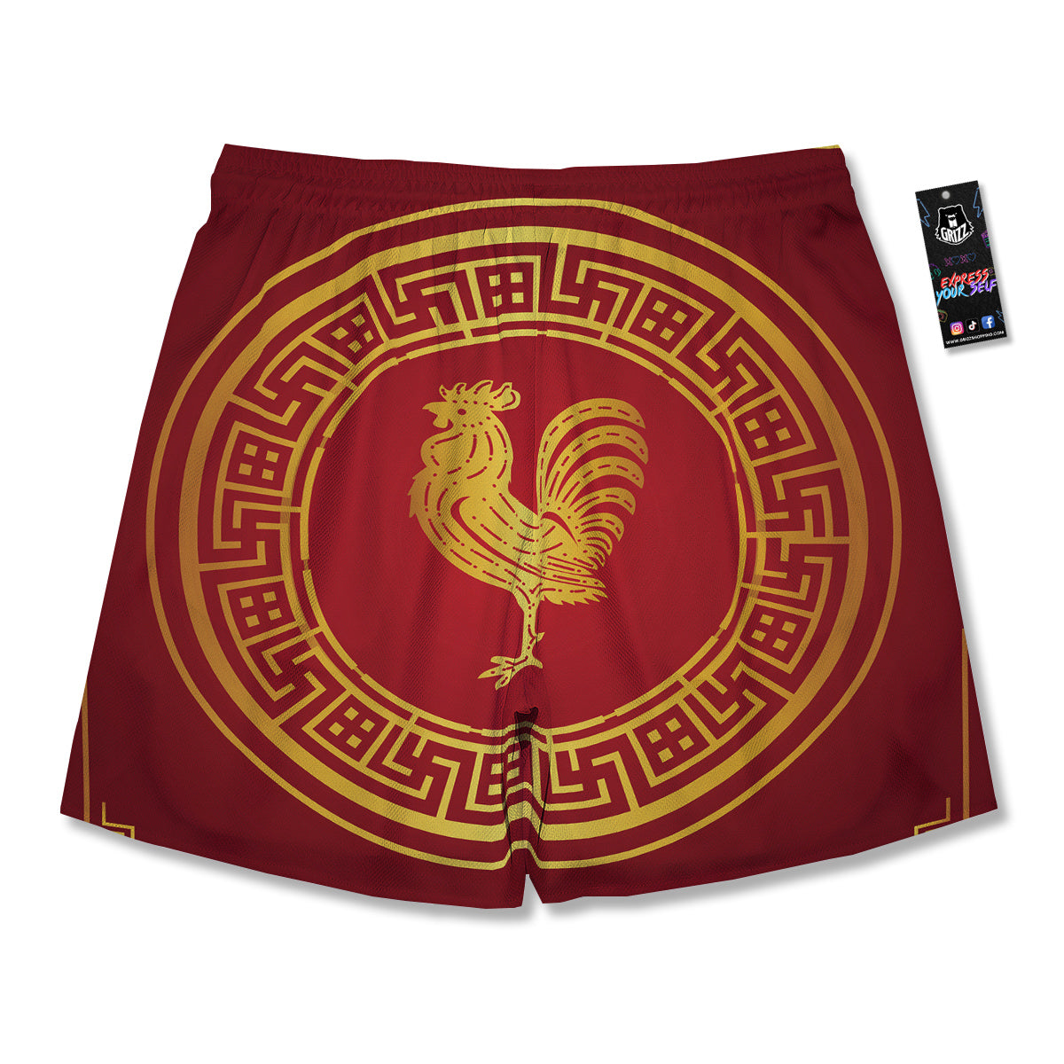 Chinese New Year Rooster Print Men's Running Shorts-grizzshop