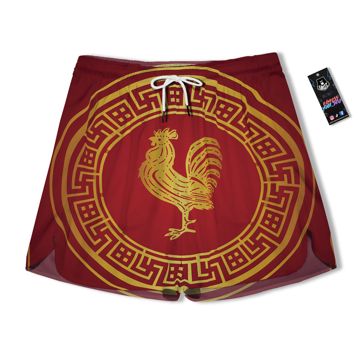 Chinese New Year Rooster Print Men's Running Shorts-grizzshop