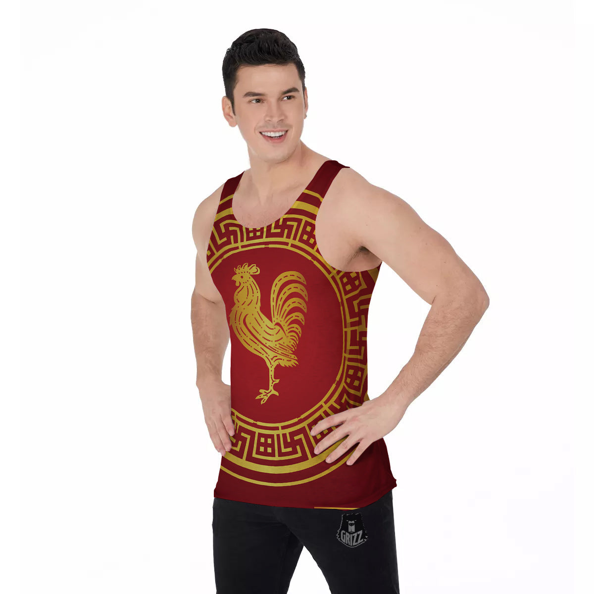 Chinese New Year Rooster Print Men's Tank Top-grizzshop