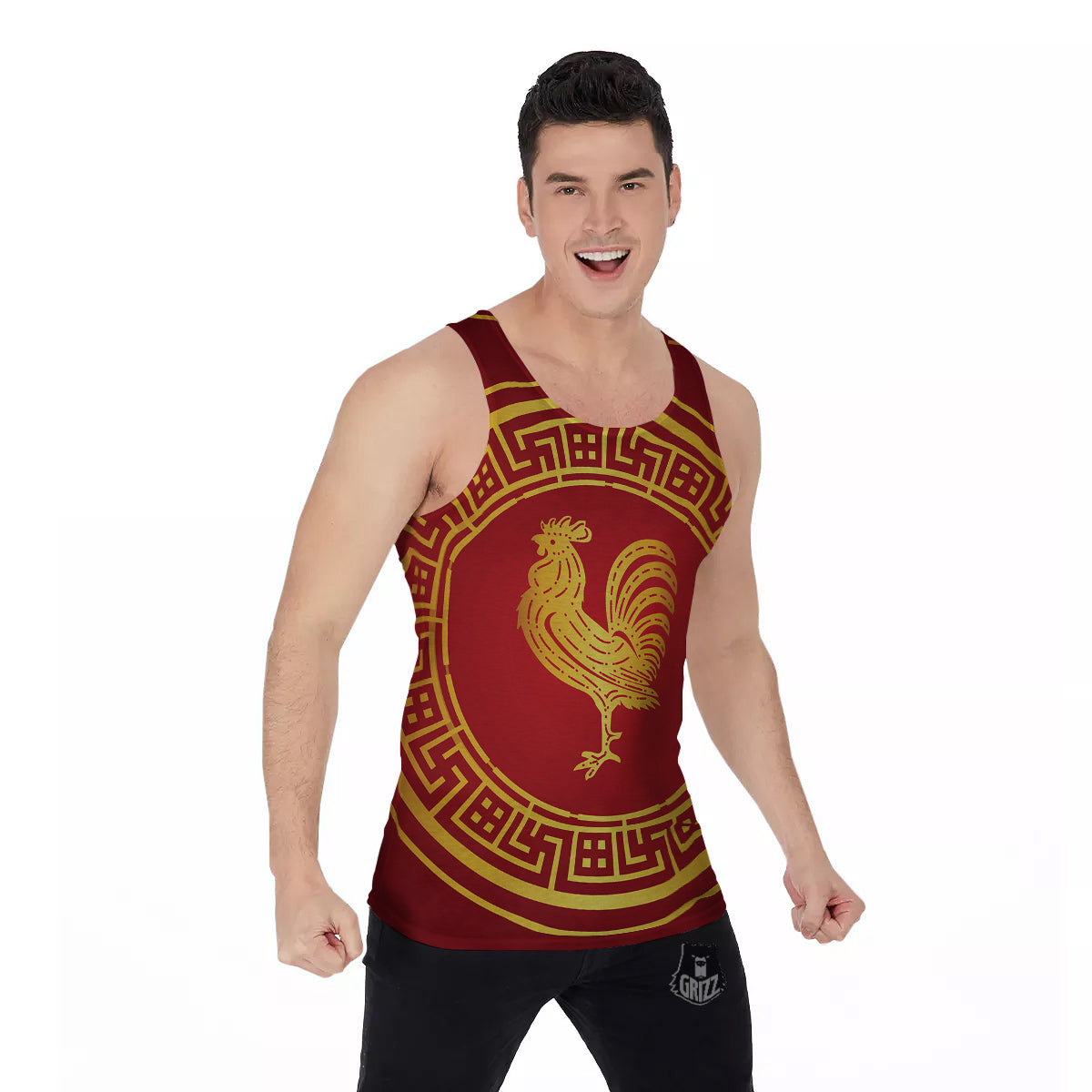 Chinese New Year Rooster Print Men's Tank Top-grizzshop