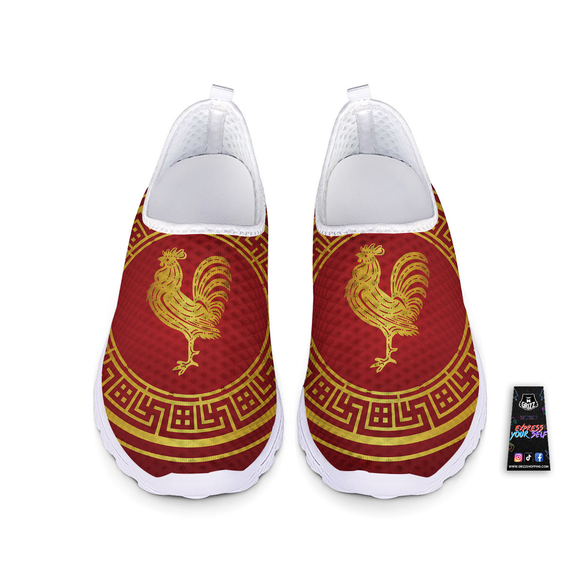Chinese New Year Rooster Print Nurse Shoes-grizzshop