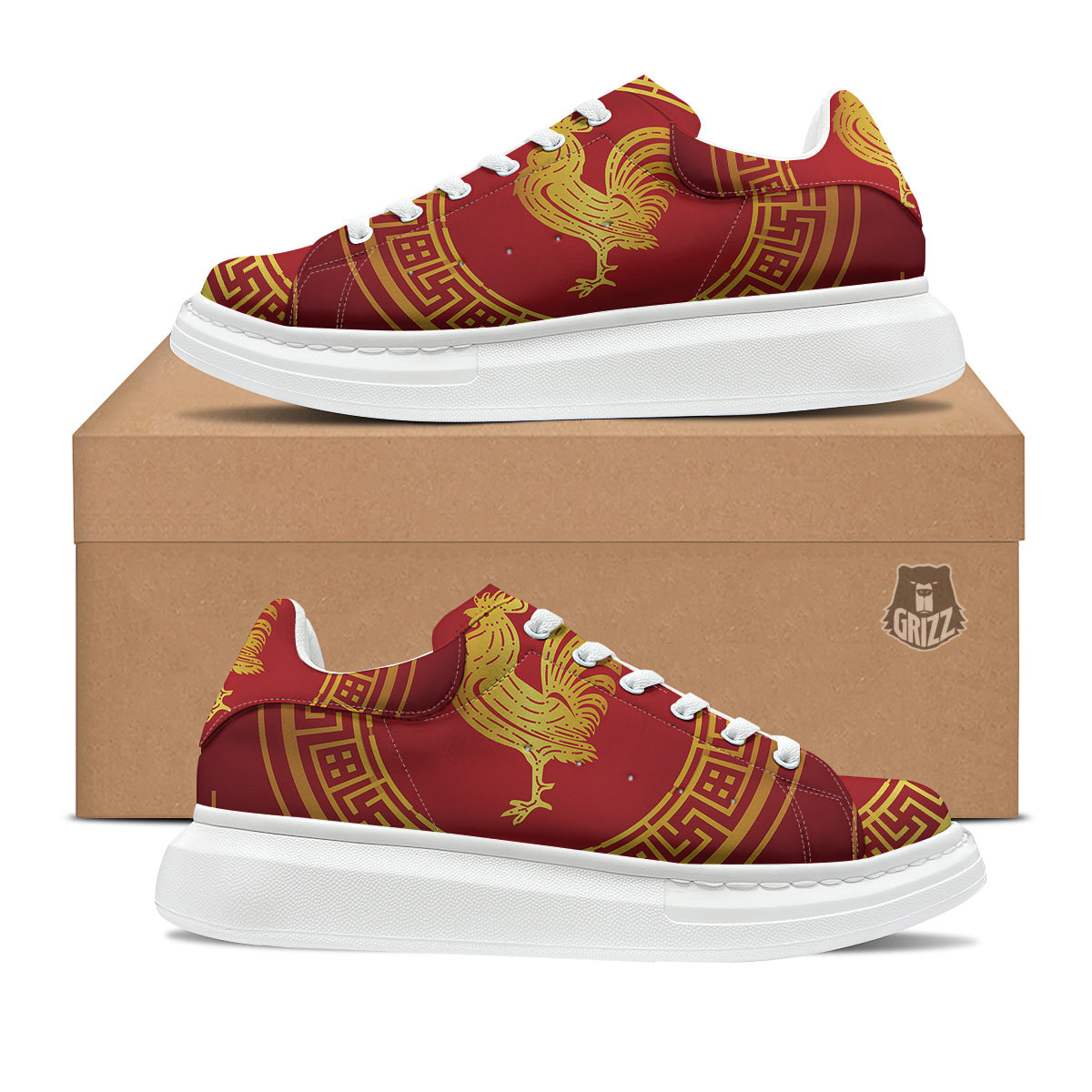 Chinese New Year Rooster Print Platform Shoes-grizzshop