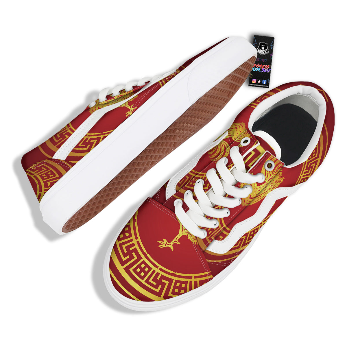 Chinese New Year Rooster Print Skate Shoes-grizzshop