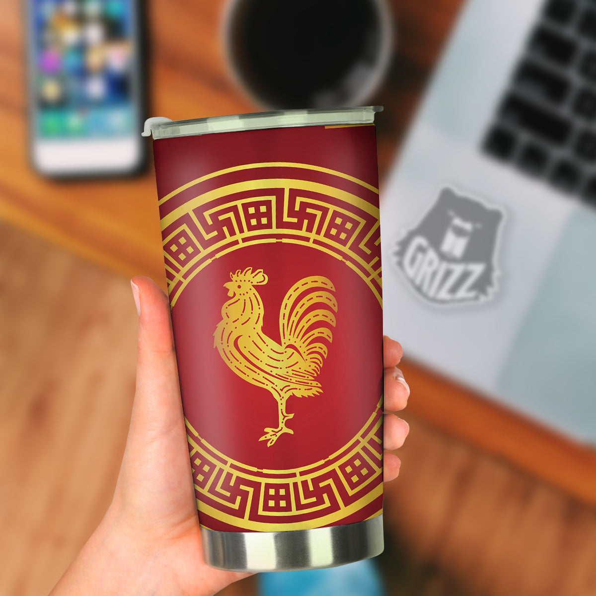 Chinese New Year Rooster Print Tumbler-grizzshop
