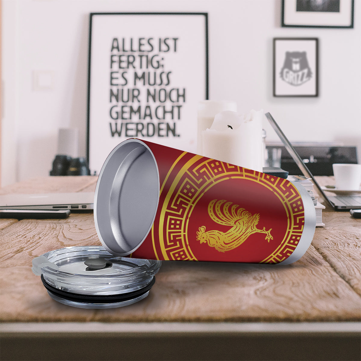 Chinese New Year Rooster Print Tumbler-grizzshop