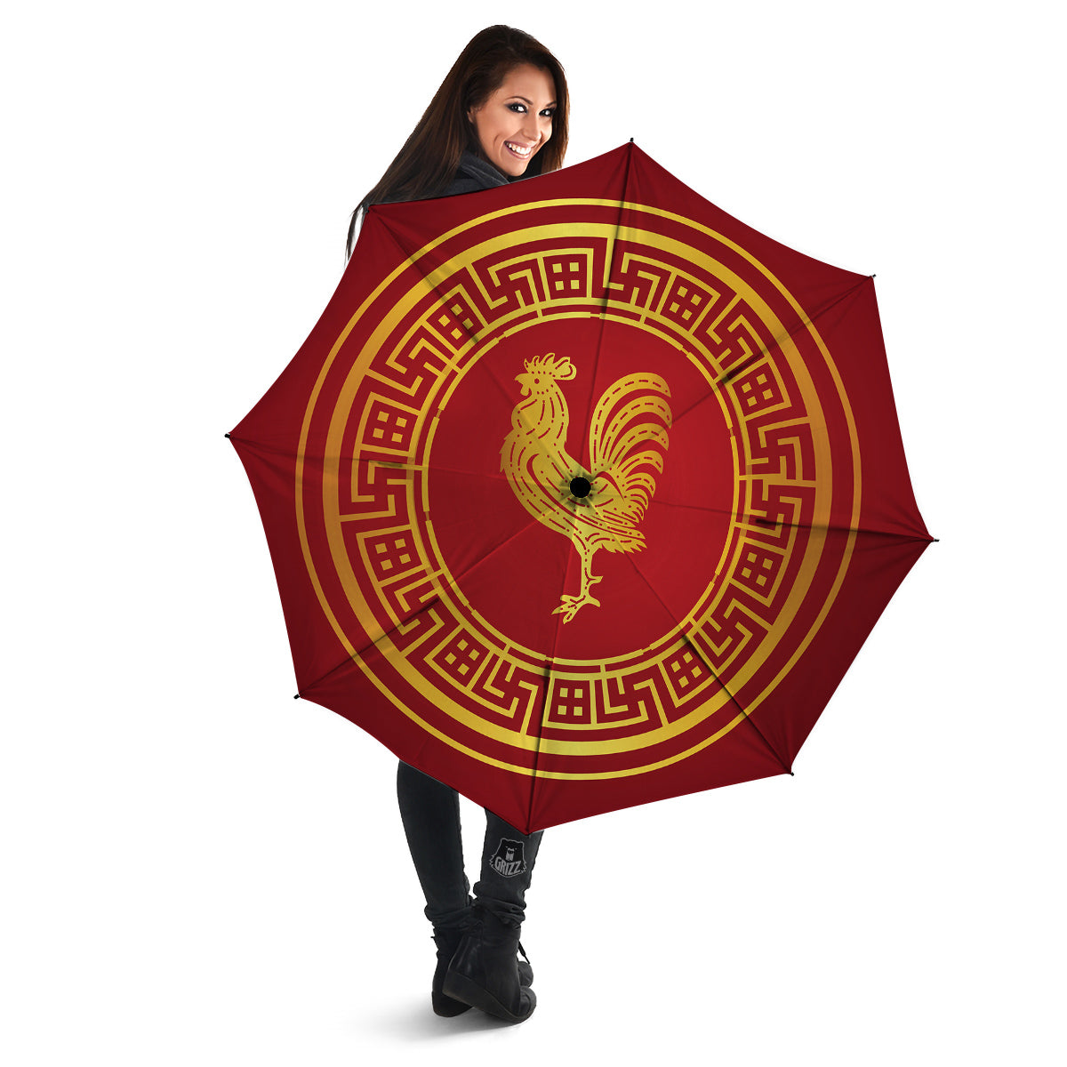 Chinese New Year Rooster Print Umbrella-grizzshop