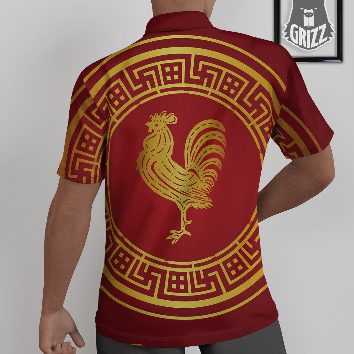 Chinese New Year Rooster Print Untucked Shirts-grizzshop