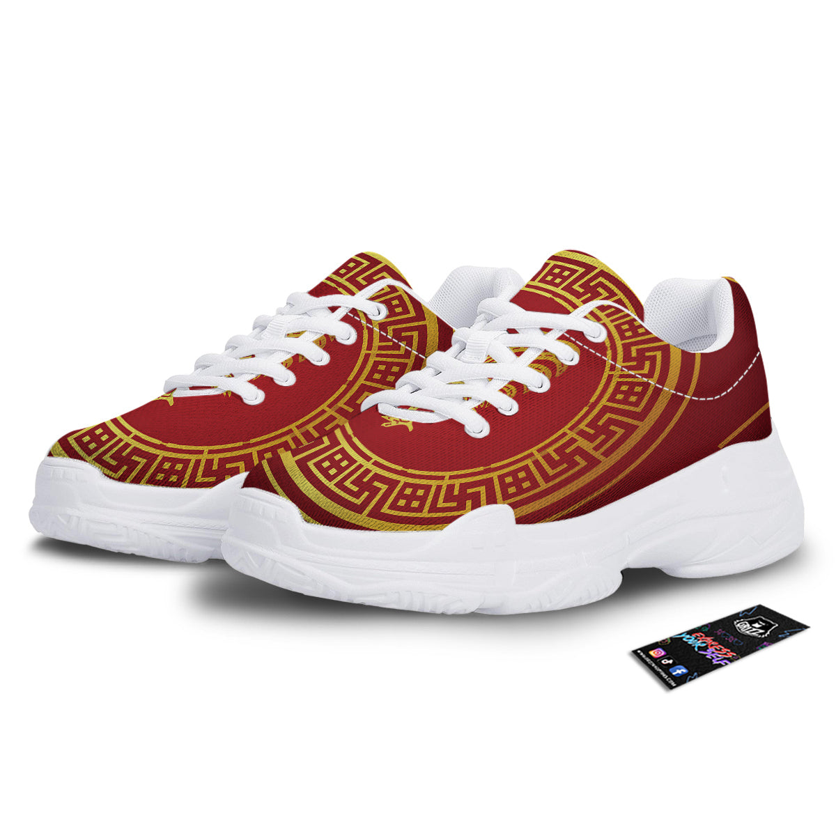Chinese New Year Rooster Print White Chunky Shoes-grizzshop