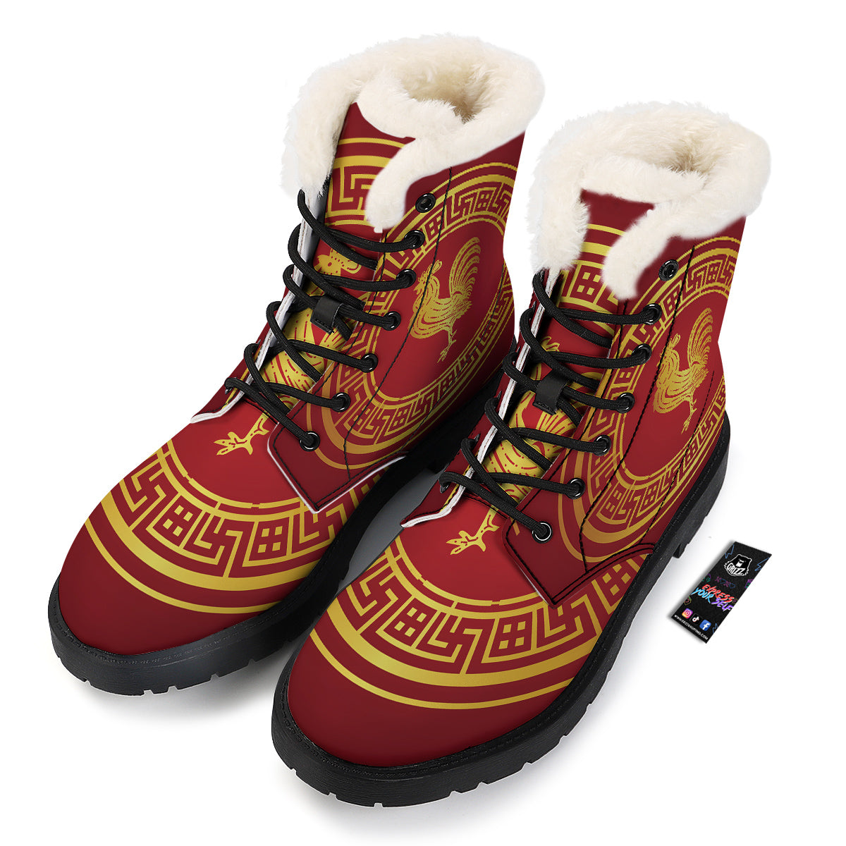Chinese New Year Rooster Print Winter Boots-grizzshop