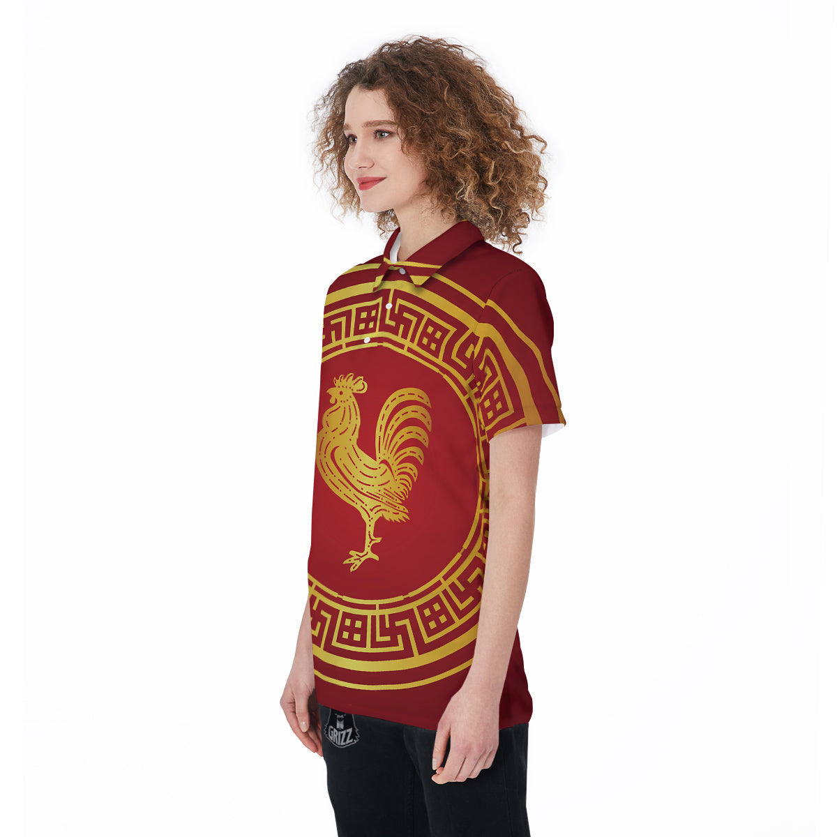 Chinese New Year Rooster Print Women's Golf Shirts-grizzshop