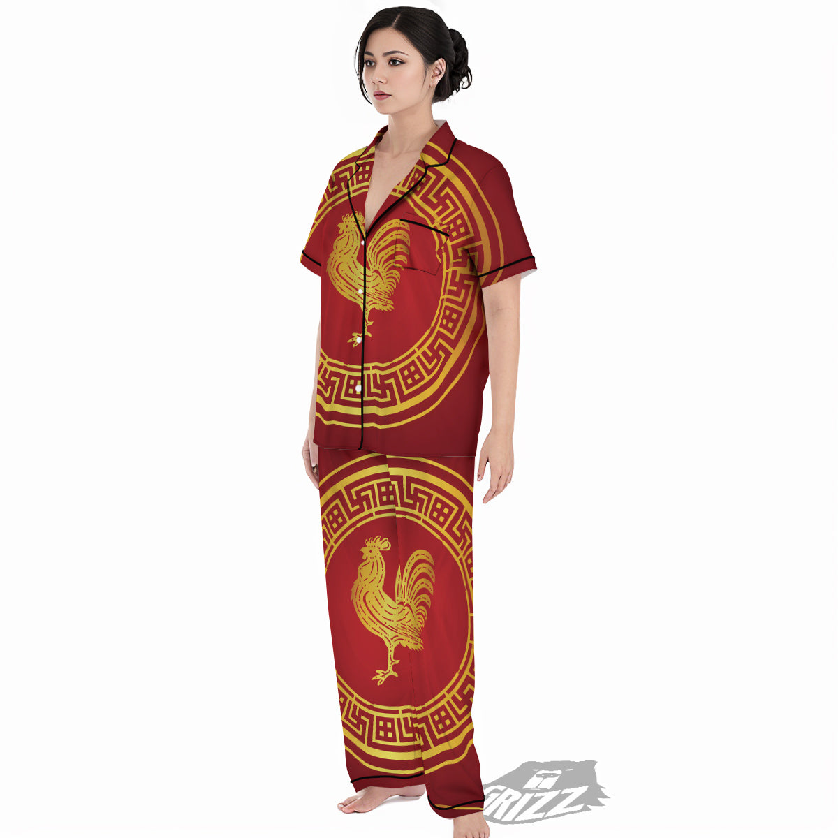 Chinese New Year Rooster Print Women's Pajamas Set-grizzshop