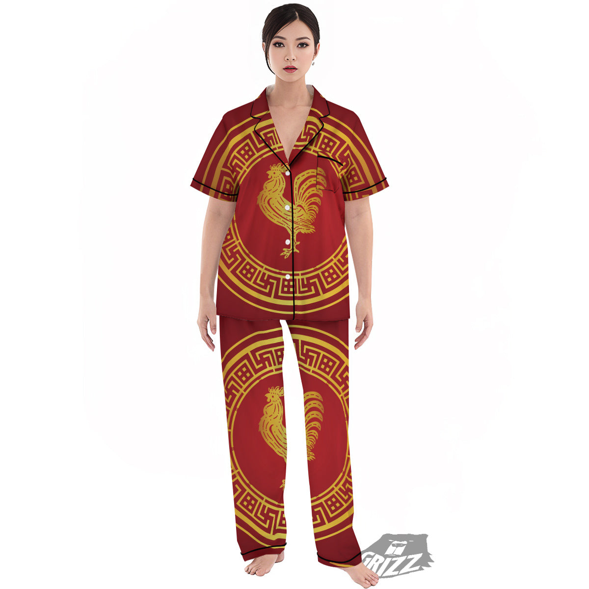 Chinese New Year Rooster Print Women's Pajamas Set-grizzshop