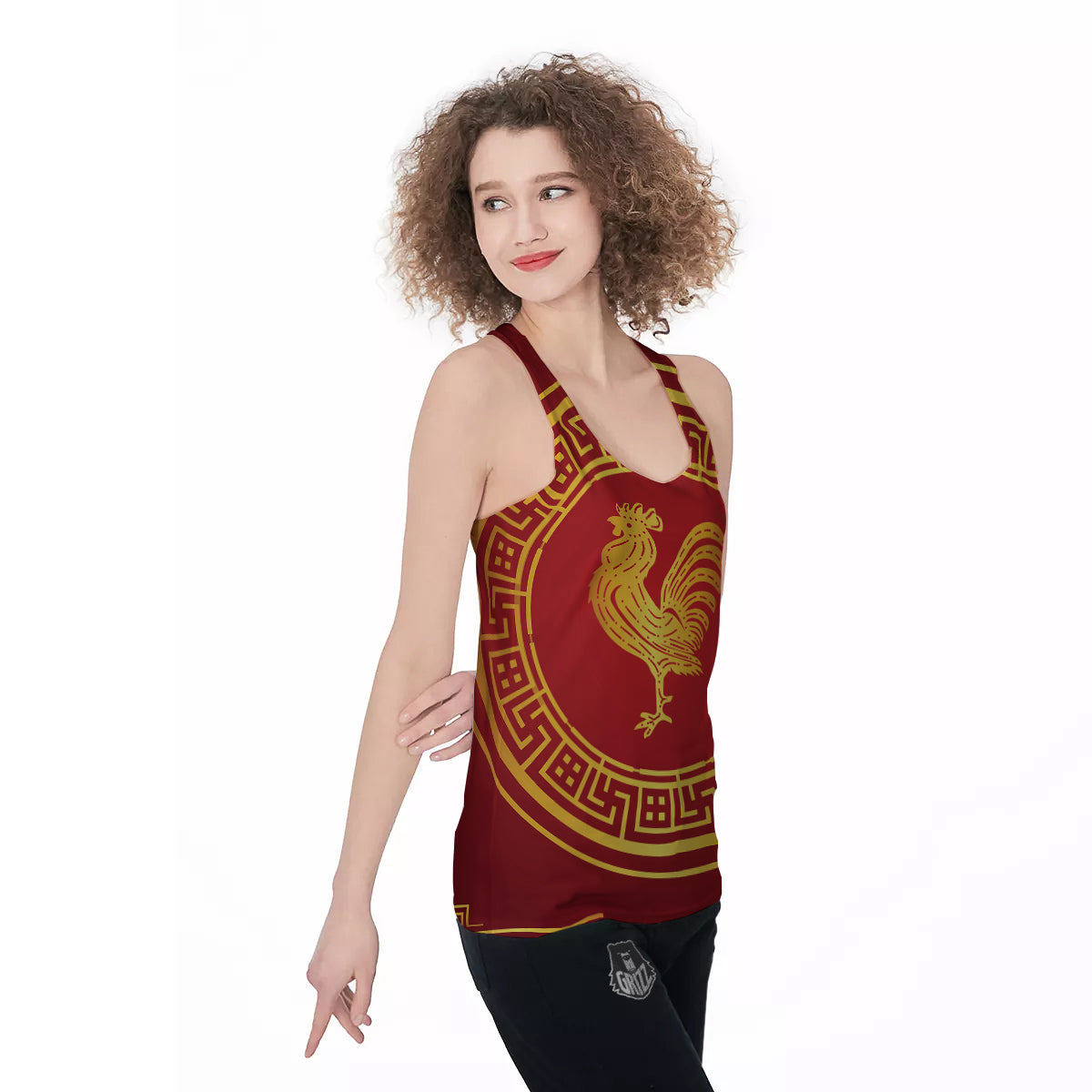 Chinese New Year Rooster Print Women's Racerback Tank Top-grizzshop