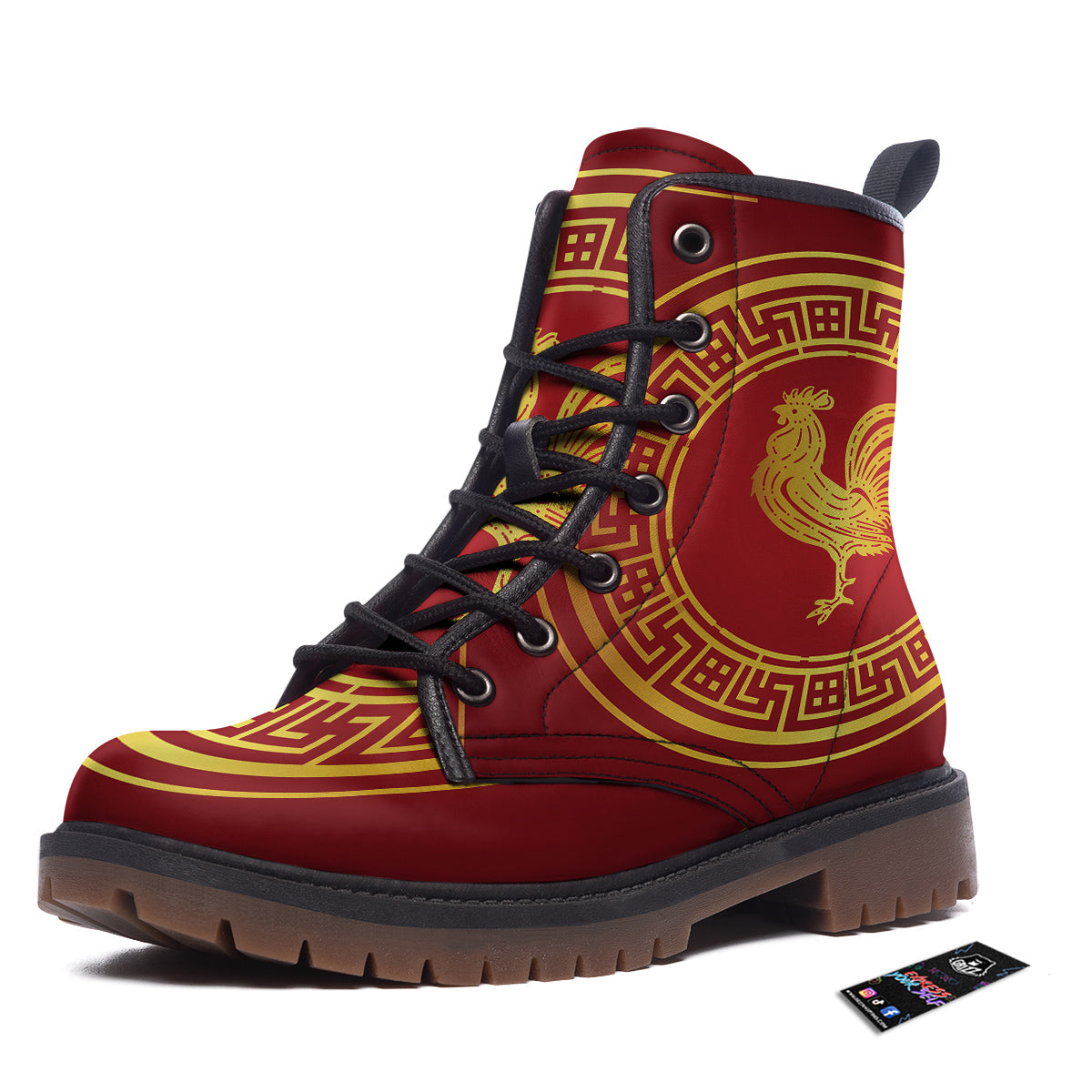 Chinese New Year Rooster Print Work Boots-grizzshop