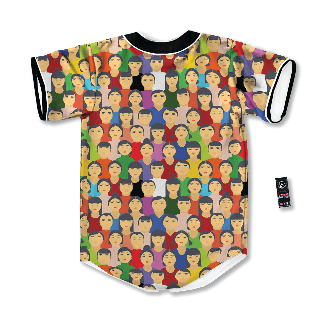 Chinese People Colorful Print Pattern Baseball Jersey-grizzshop