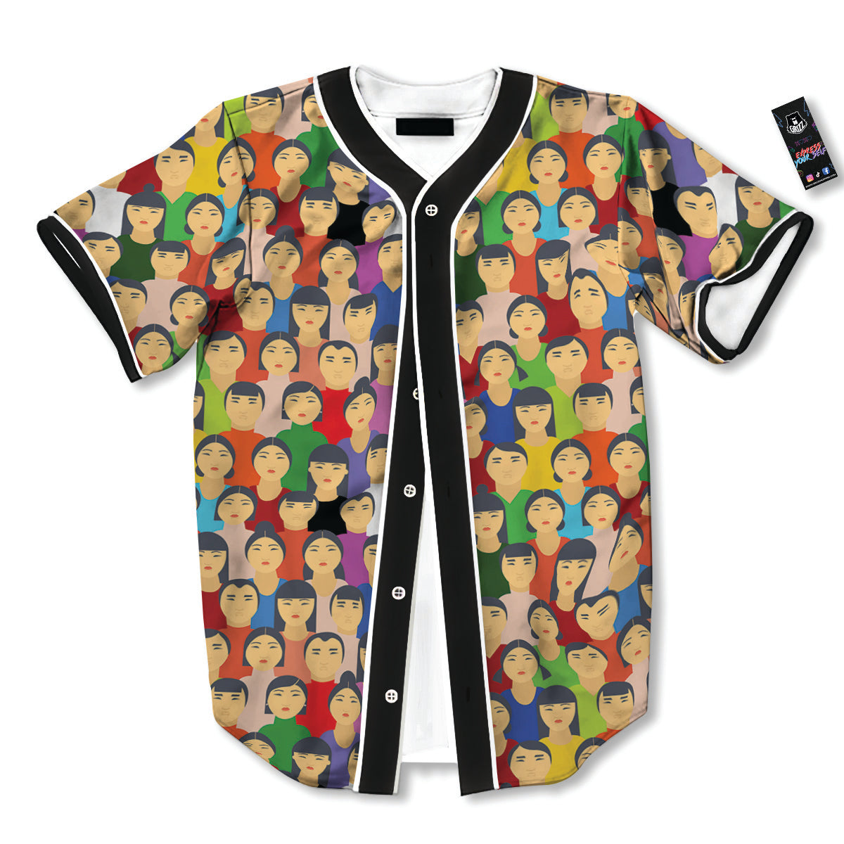 Chinese People Colorful Print Pattern Baseball Jersey-grizzshop