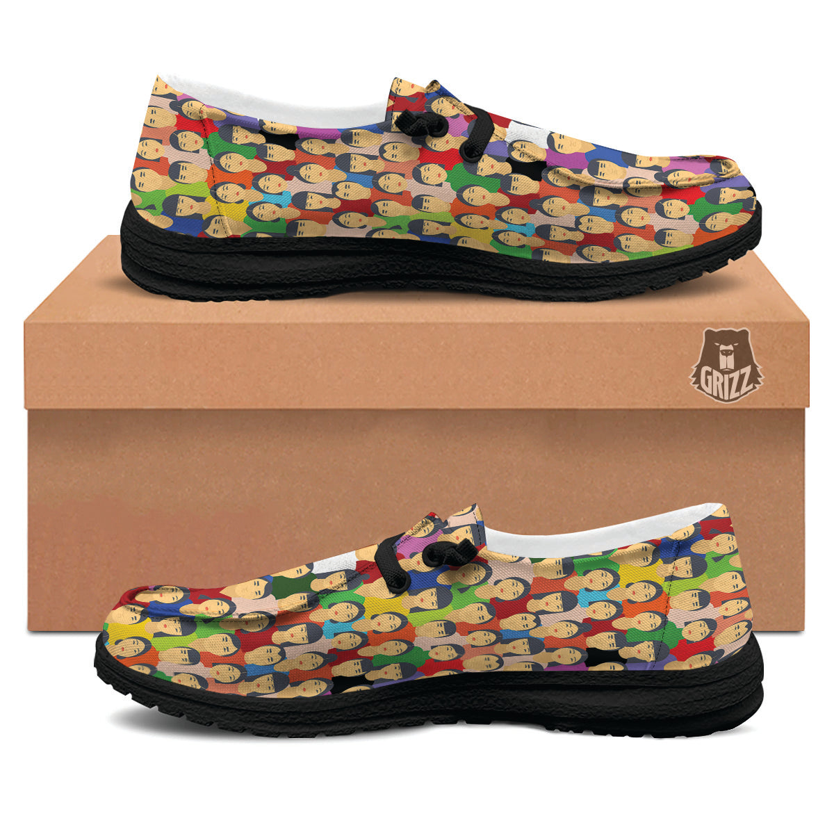 Chinese People Colorful Print Pattern Black Loafers-grizzshop