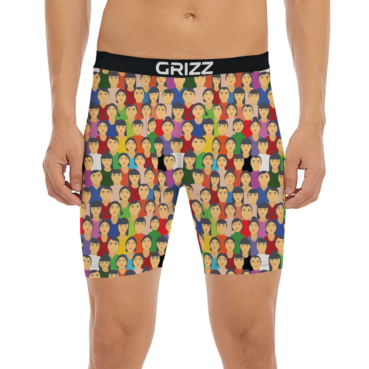 Chinese People Colorful Print Pattern Boxer Briefs-grizzshop