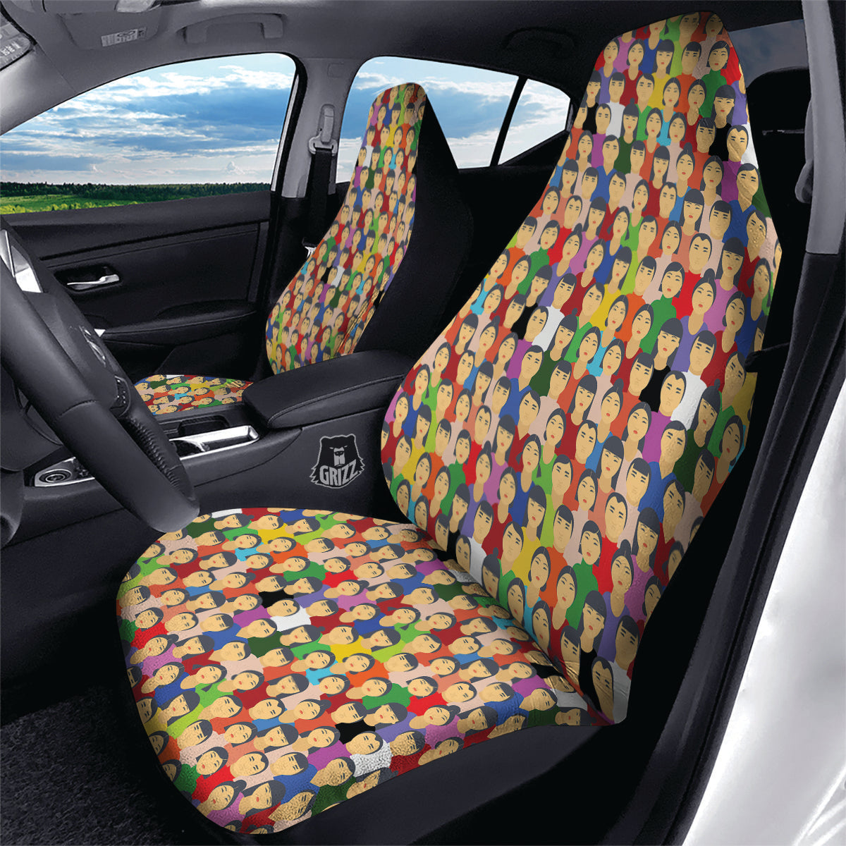 Chinese People Colorful Print Pattern Car Seat Covers-grizzshop