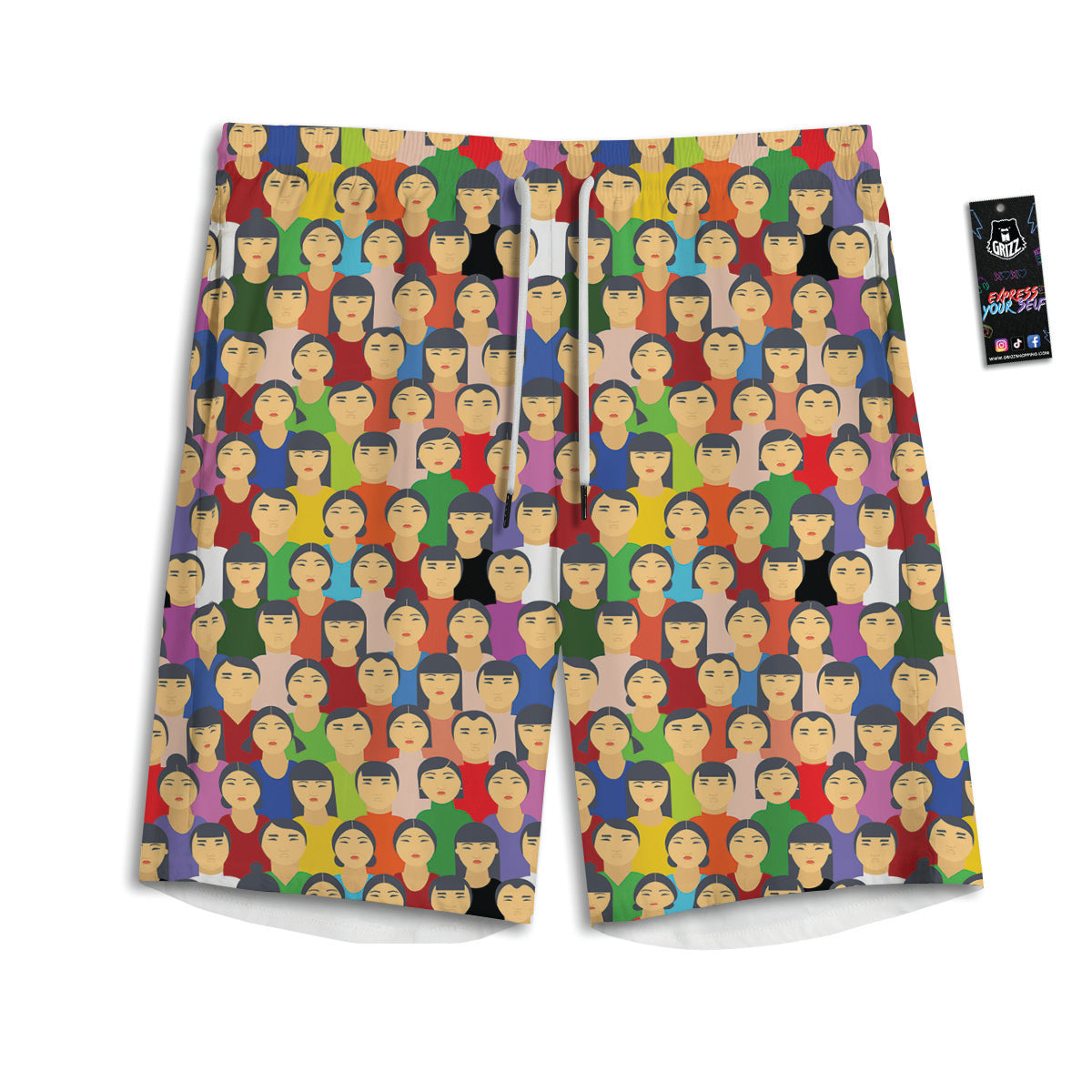 Chinese People Colorful Print Pattern Men's Athletic Shorts
