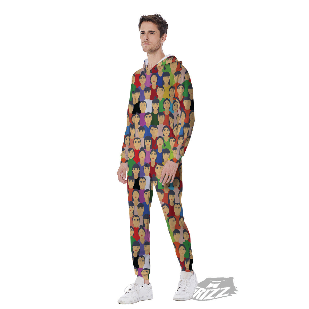Chinese People Colorful Print Pattern Men's Jumpsuit-grizzshop