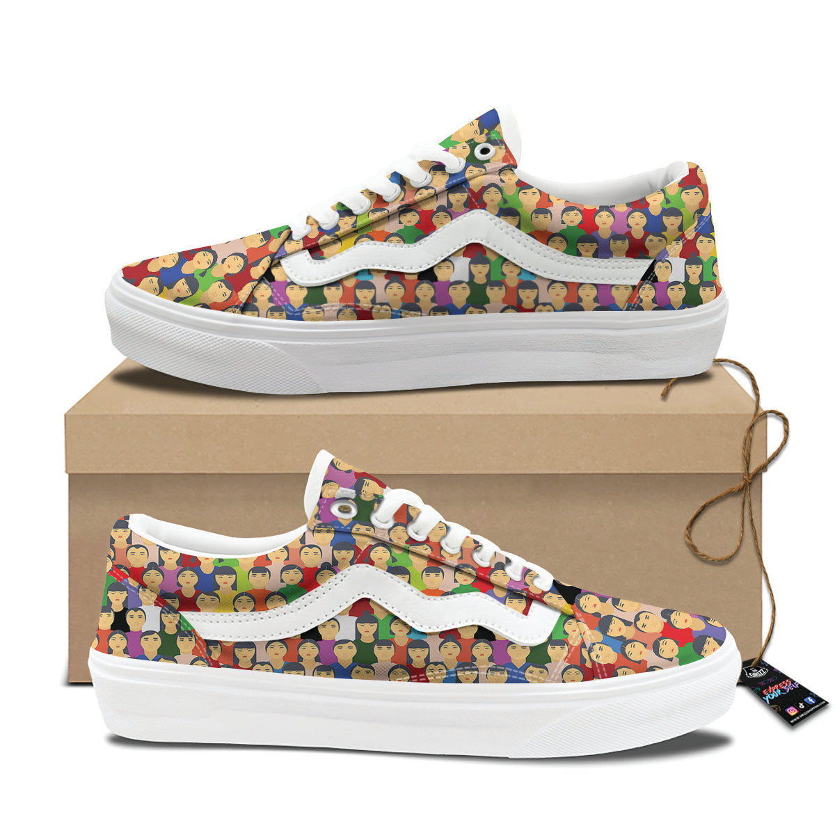 Chinese People Colorful Print Pattern Skate Shoes-grizzshop