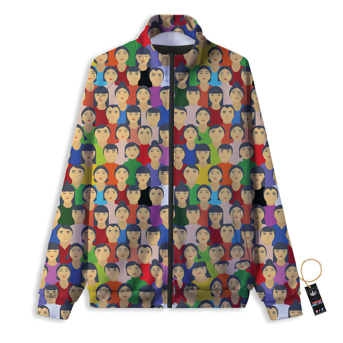 Chinese People Colorful Print Pattern Track Jacket-grizzshop