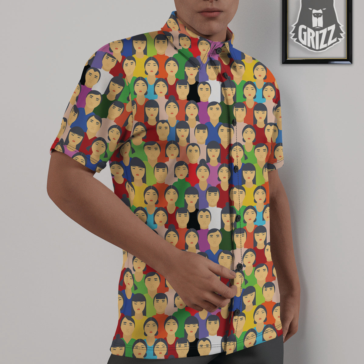 Chinese People Colorful Print Pattern Untucked Shirts-grizzshop