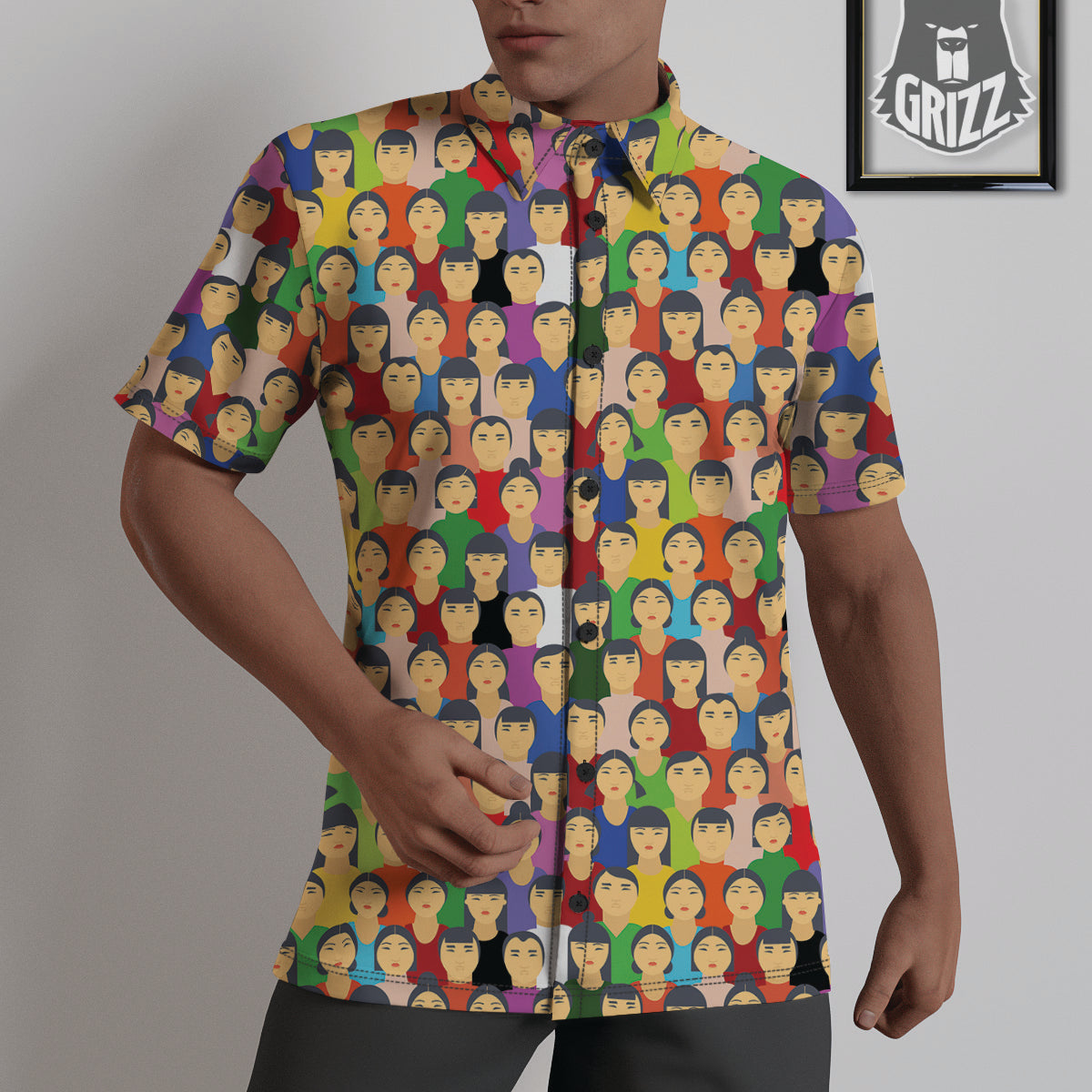 Chinese People Colorful Print Pattern Untucked Shirts-grizzshop