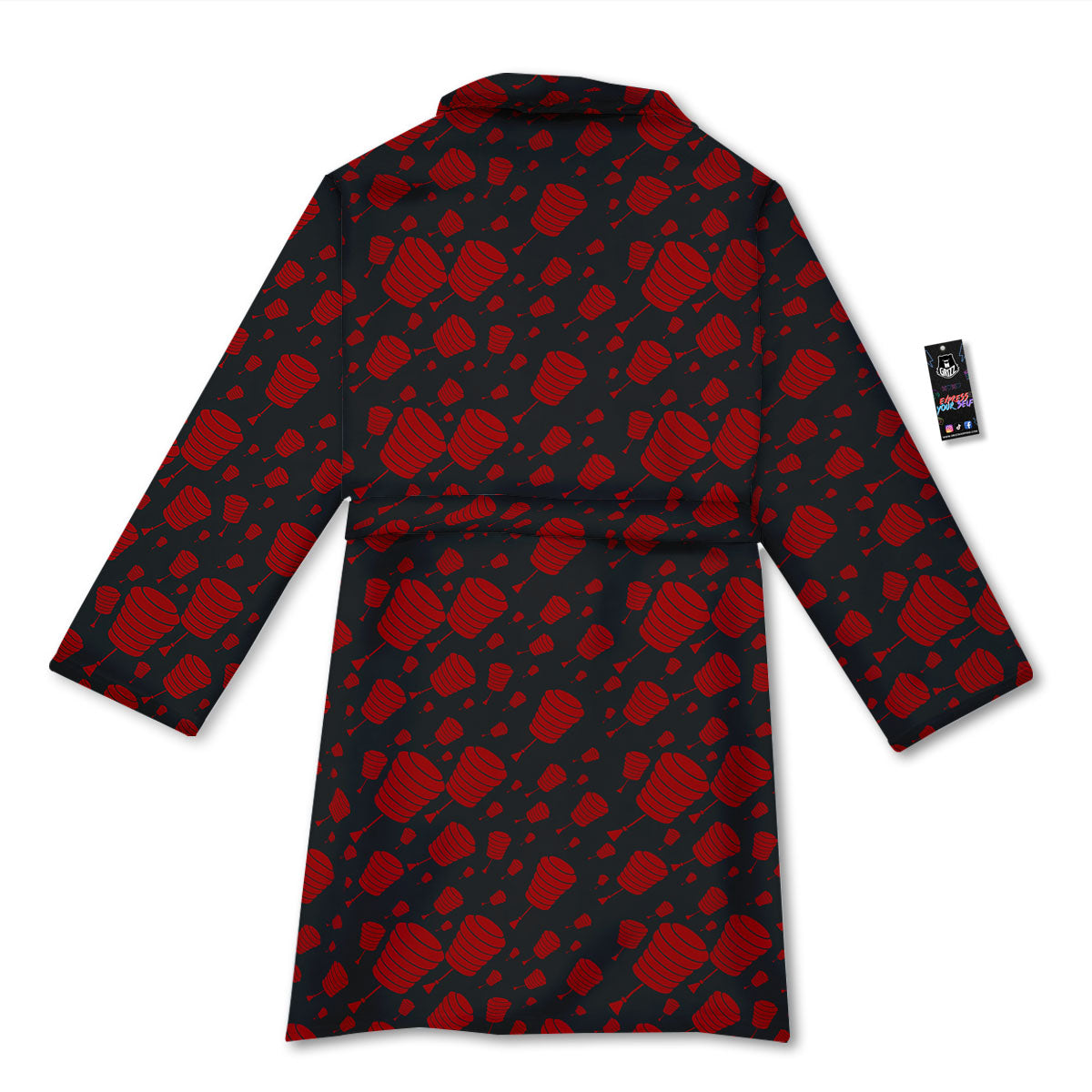 Chinese Red And Black Print Pattern Bathrobe-grizzshop
