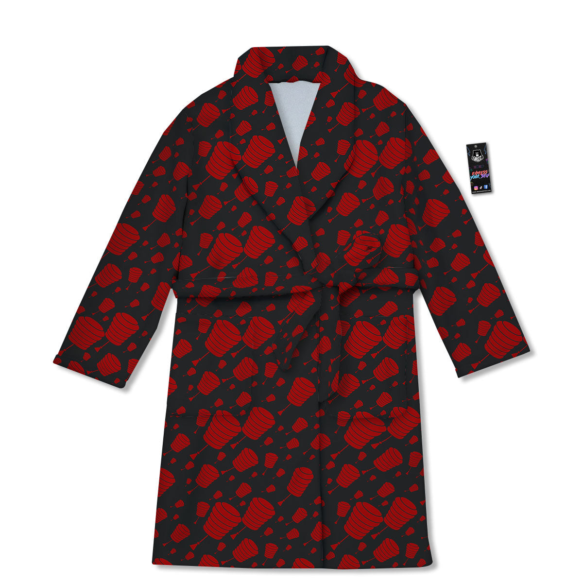 Chinese Red And Black Print Pattern Bathrobe-grizzshop