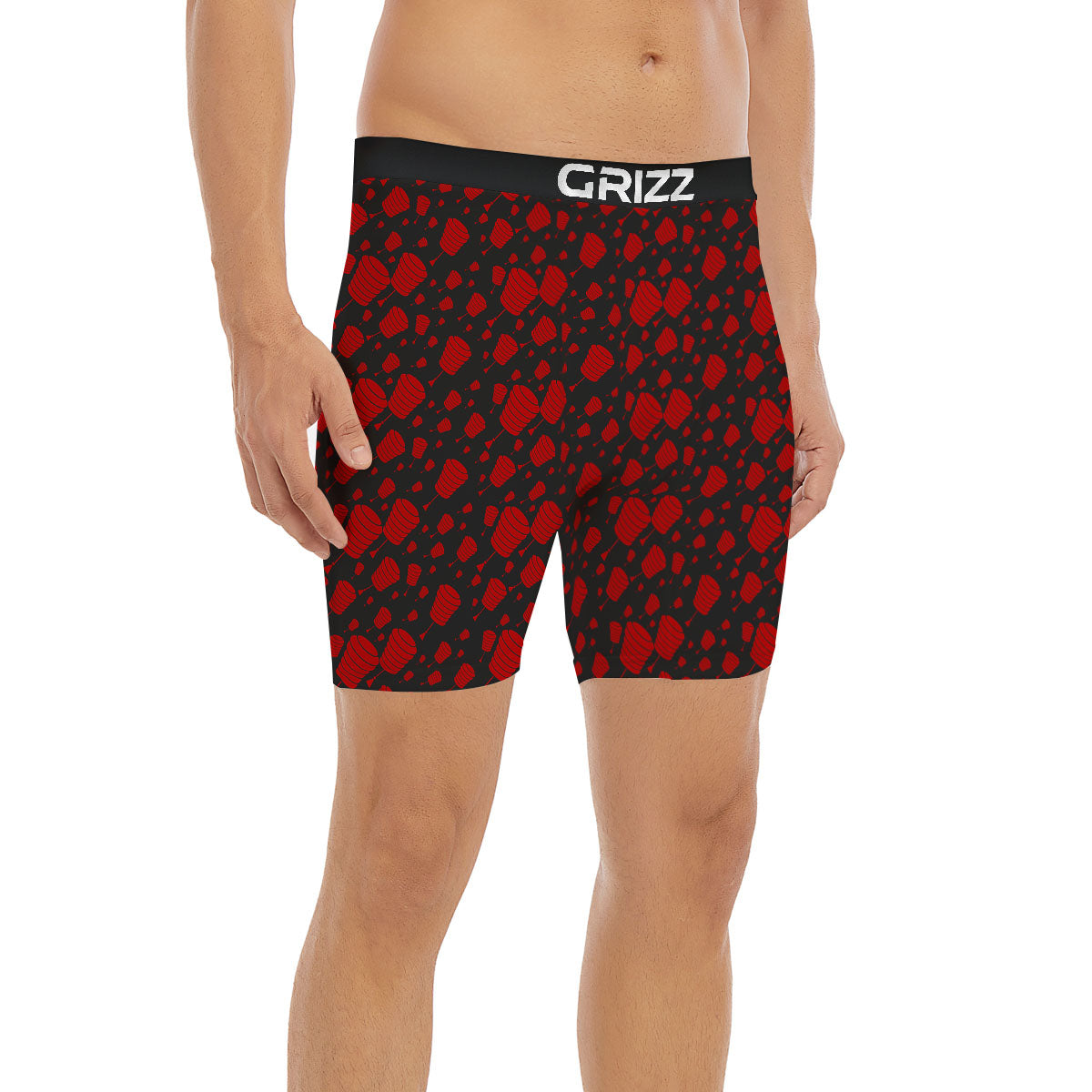 Chinese Red And Black Print Pattern Boxer Briefs-grizzshop