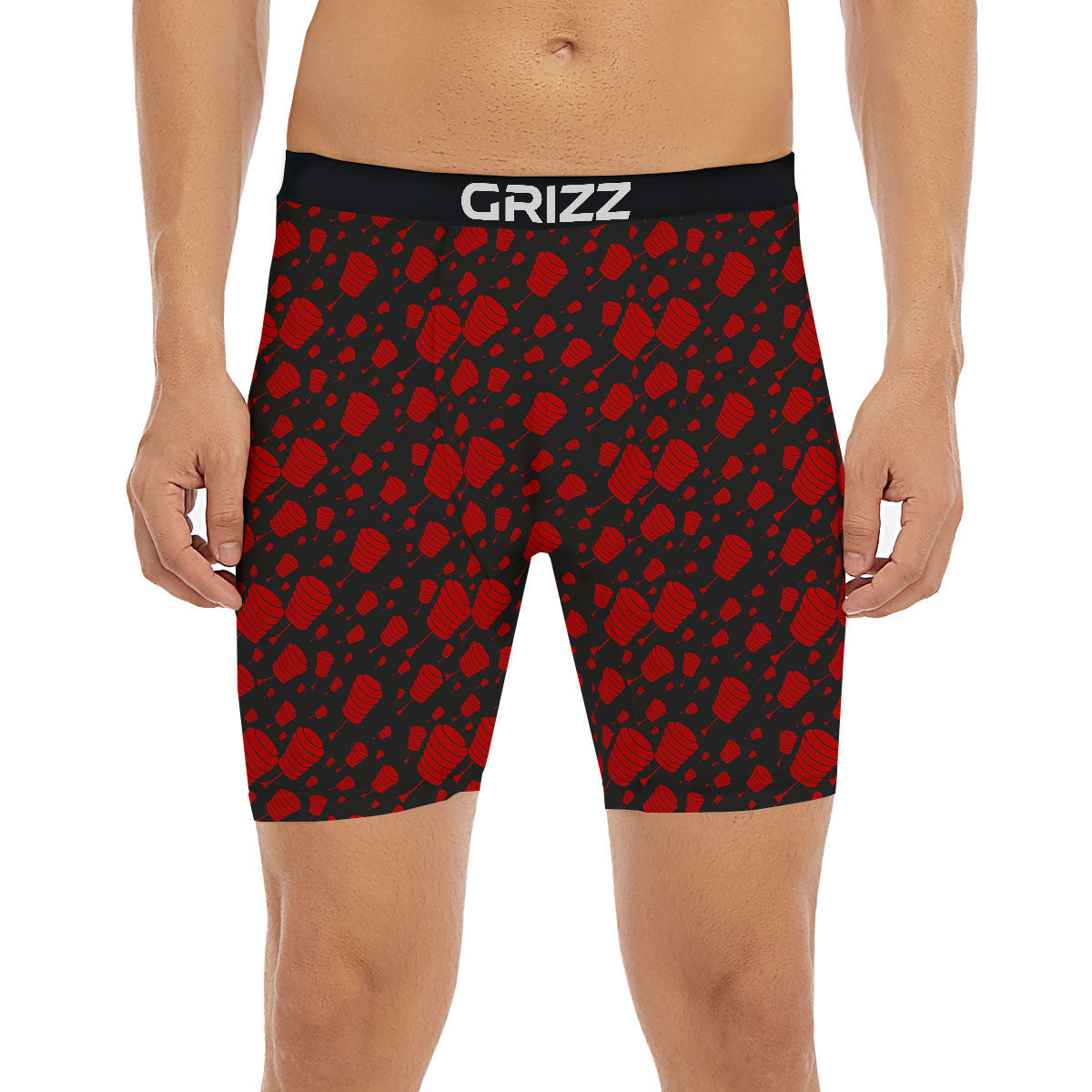 Chinese Red And Black Print Pattern Boxer Briefs-grizzshop