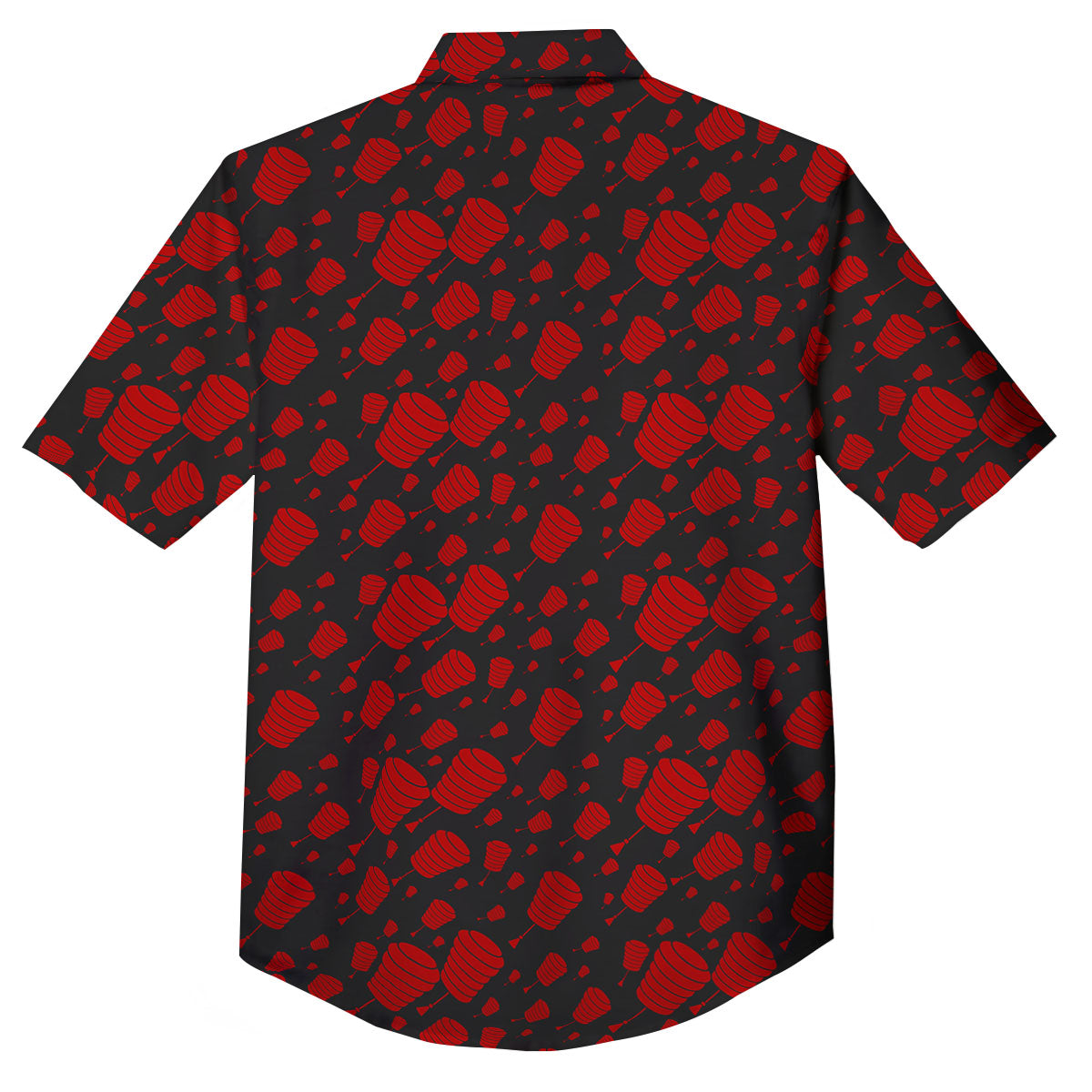 Chinese Red And Black Print Pattern Button Up Shirt-grizzshop