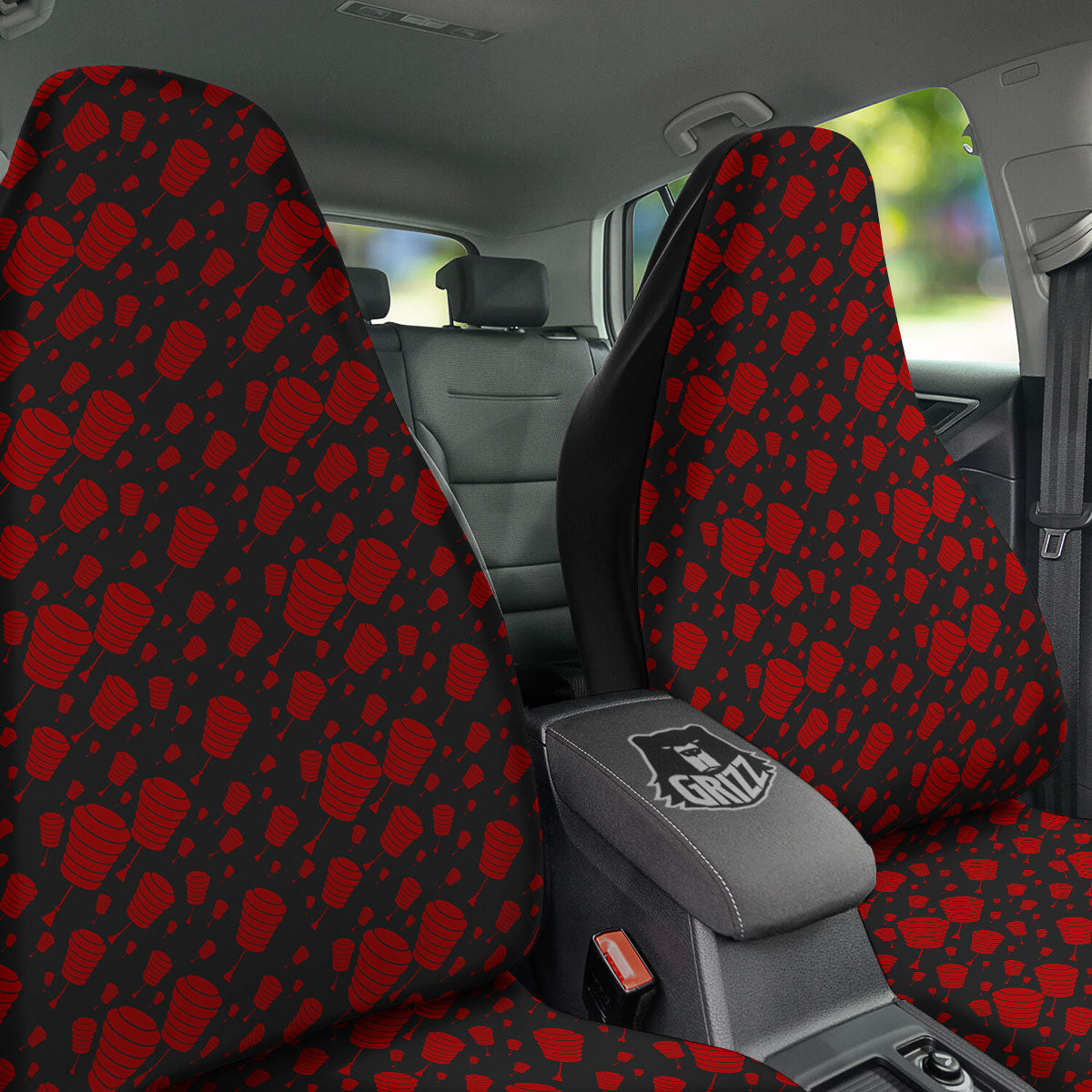 Chinese Red And Black Print Pattern Car Seat Covers-grizzshop