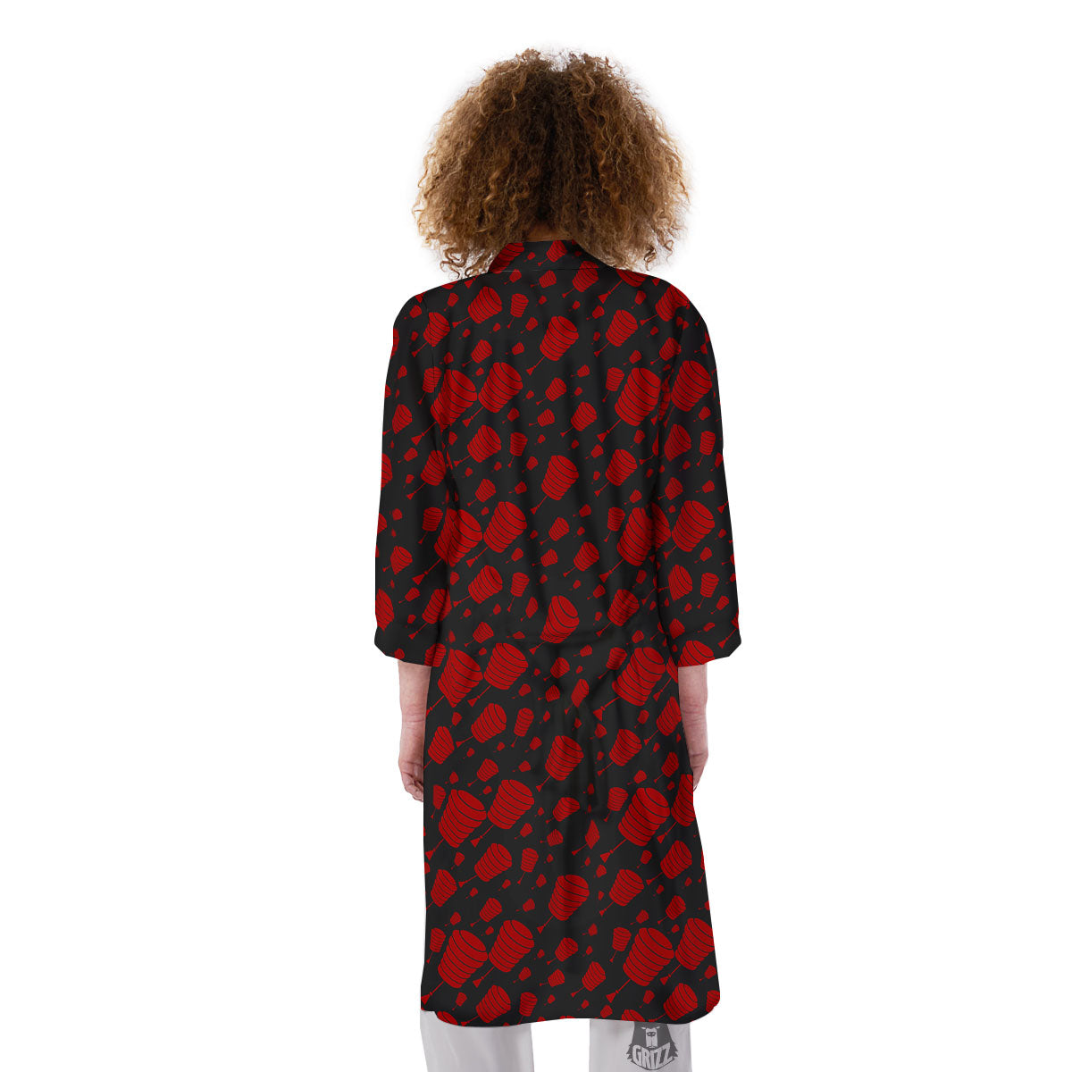 Chinese Red And Black Print Pattern Kimono-grizzshop