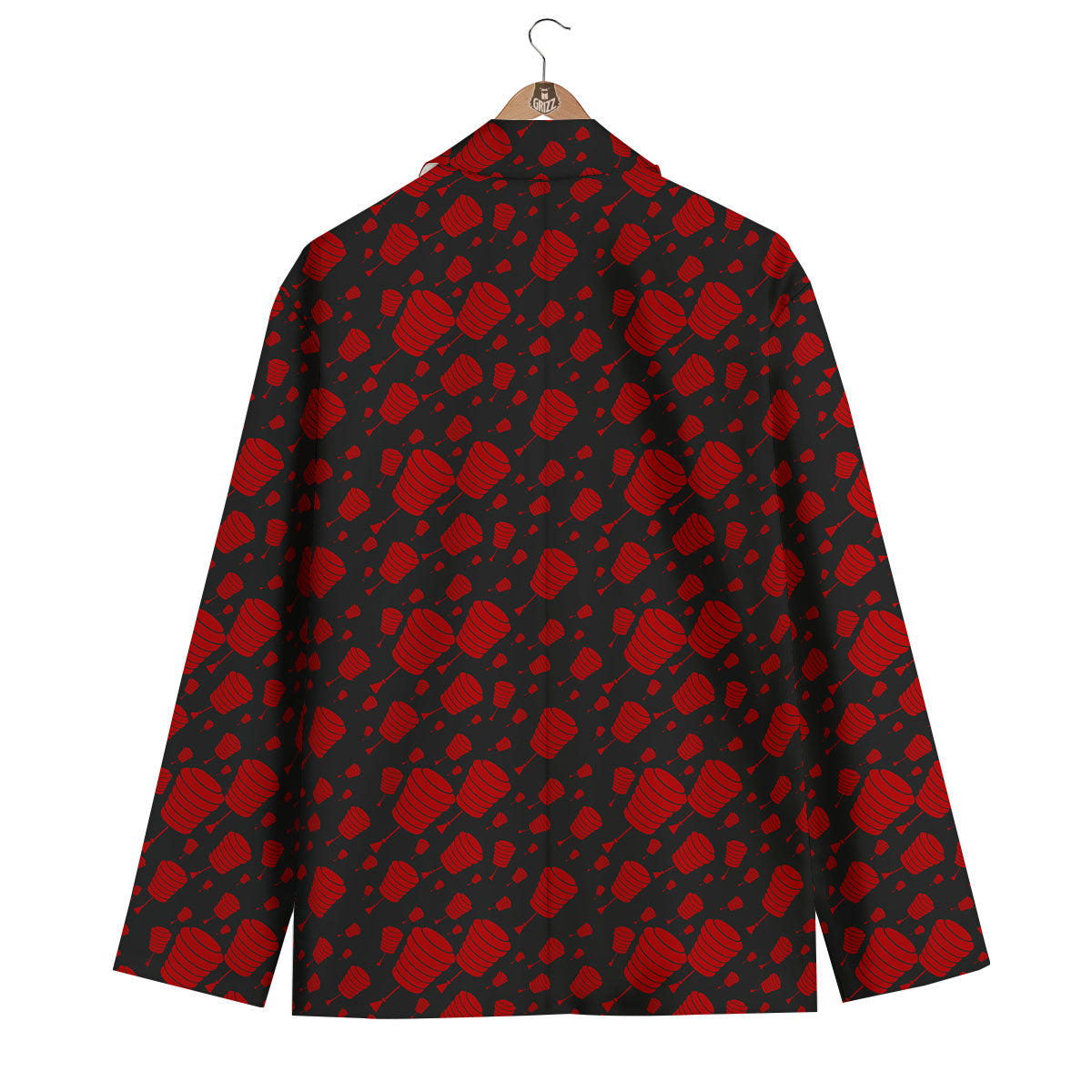 Chinese Red And Black Print Pattern Men's Blazer-grizzshop