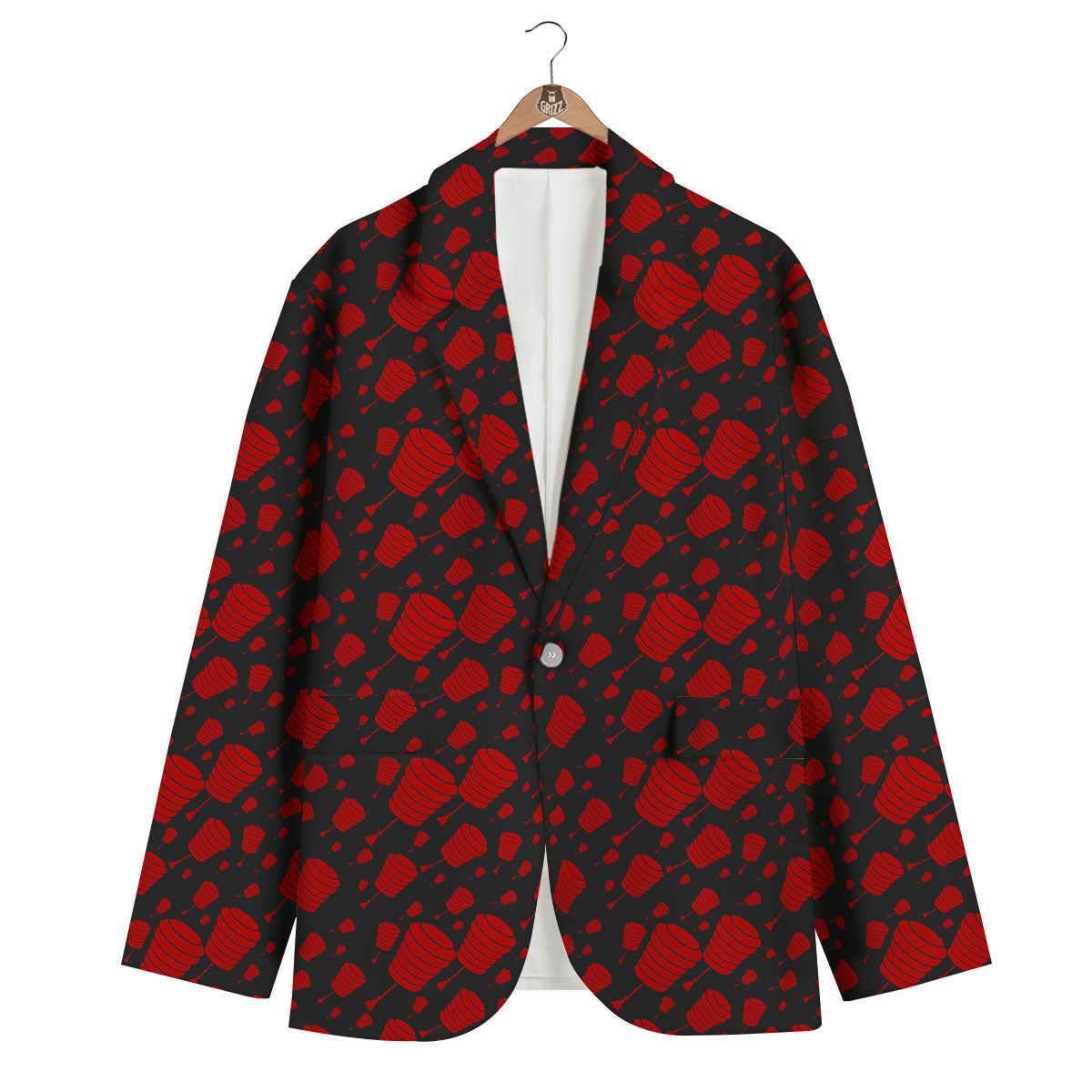 Chinese Red And Black Print Pattern Men's Blazer-grizzshop
