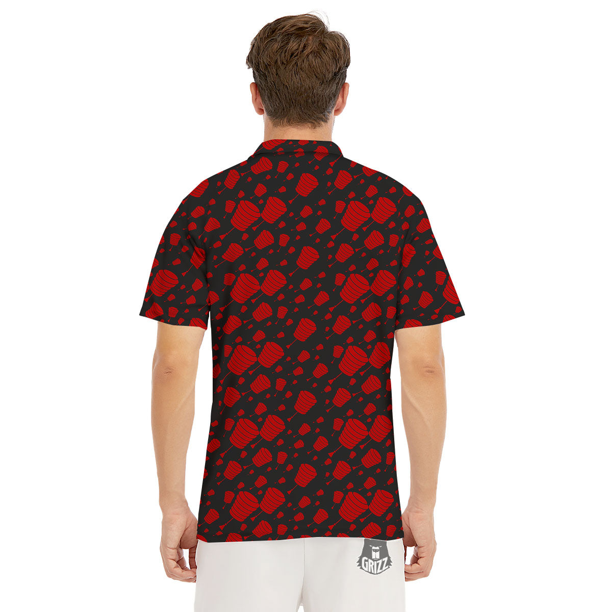 Chinese Red And Black Print Pattern Men's Golf Shirts-grizzshop