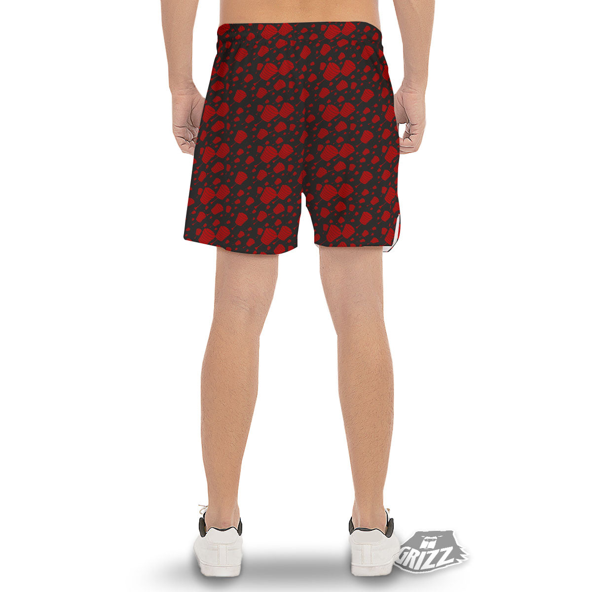 Chinese Red And Black Print Pattern Men's Gym Shorts-grizzshop