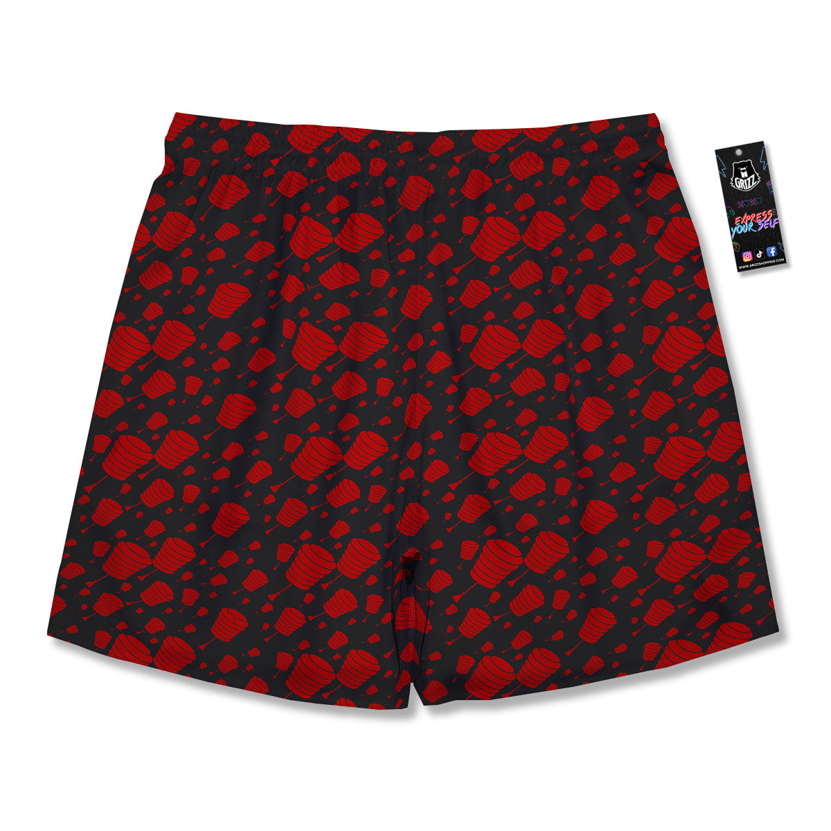 Chinese Red And Black Print Pattern Men's Running Shorts-grizzshop