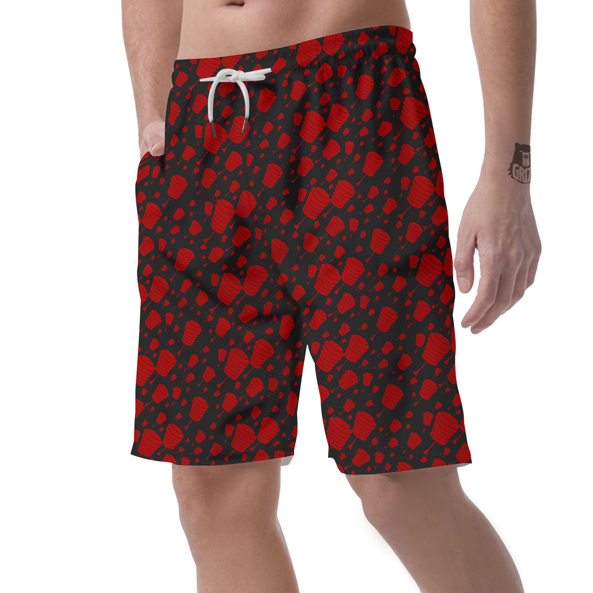 Chinese Red And Black Print Pattern Men's Shorts-grizzshop
