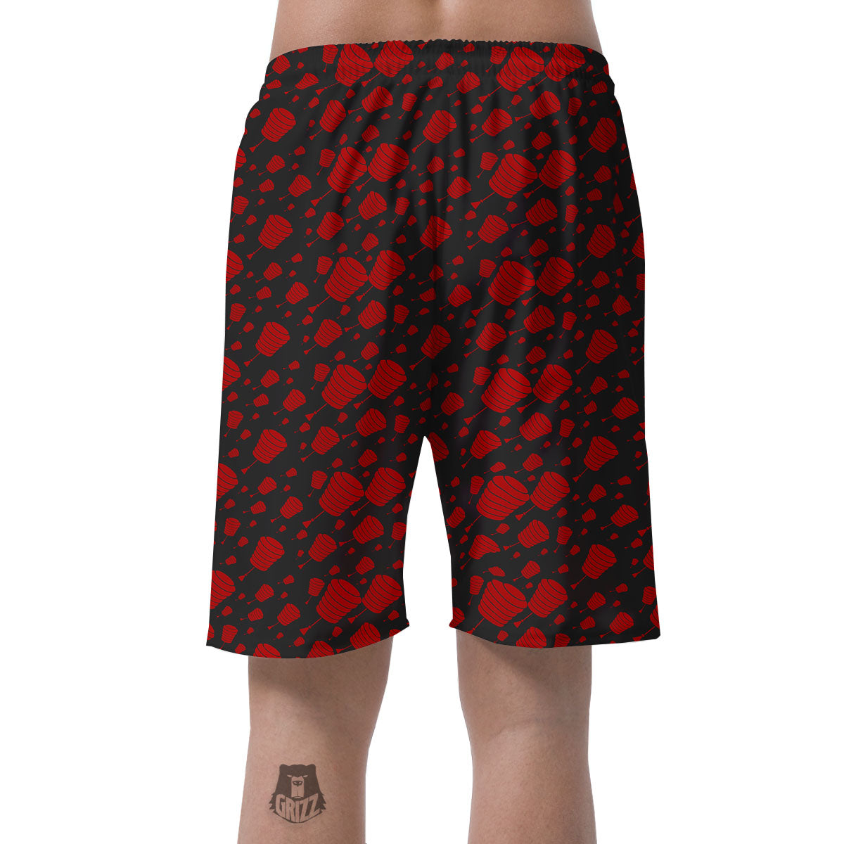 Chinese Red And Black Print Pattern Men's Shorts-grizzshop