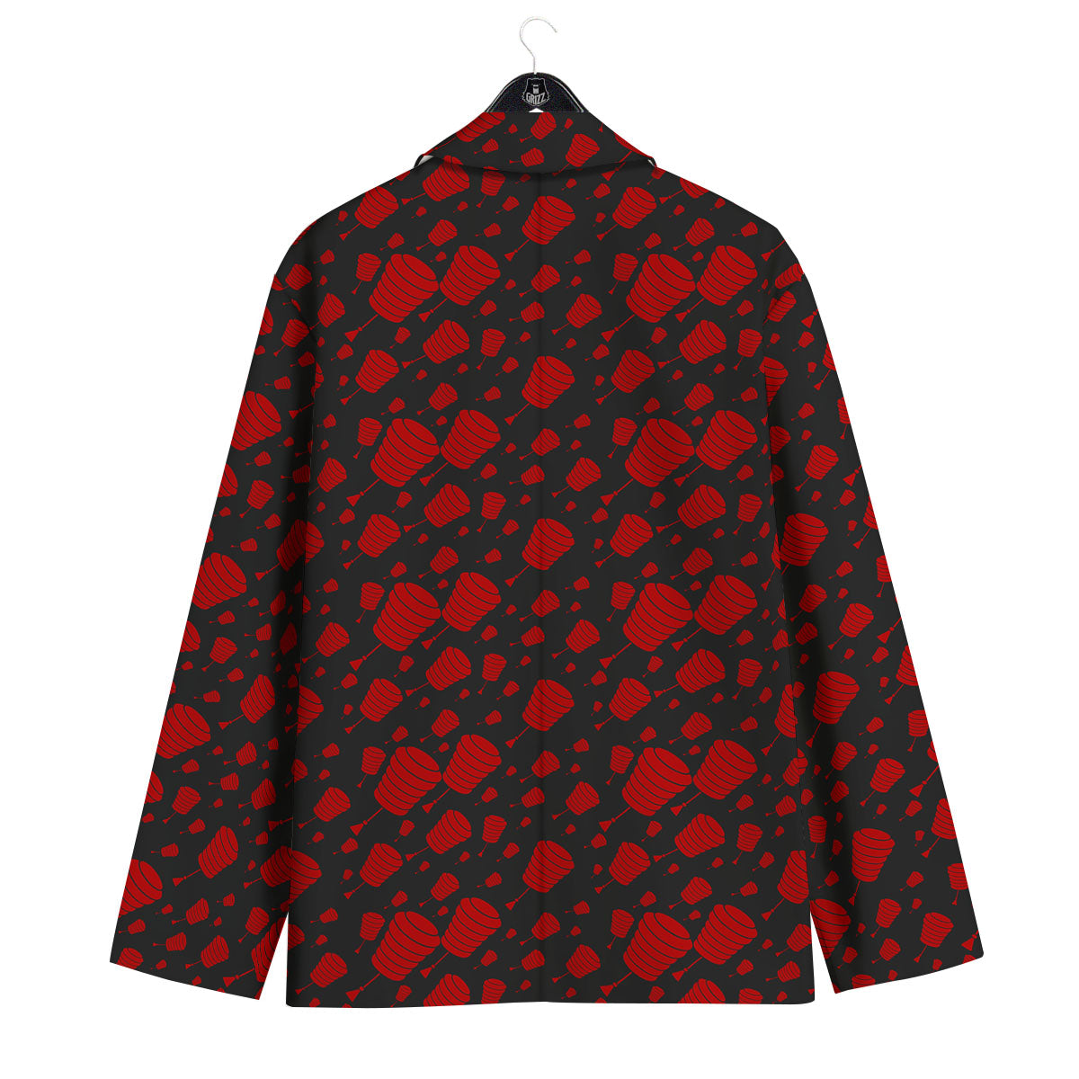 Chinese Red And Black Print Pattern Men's Sport Coat-grizzshop