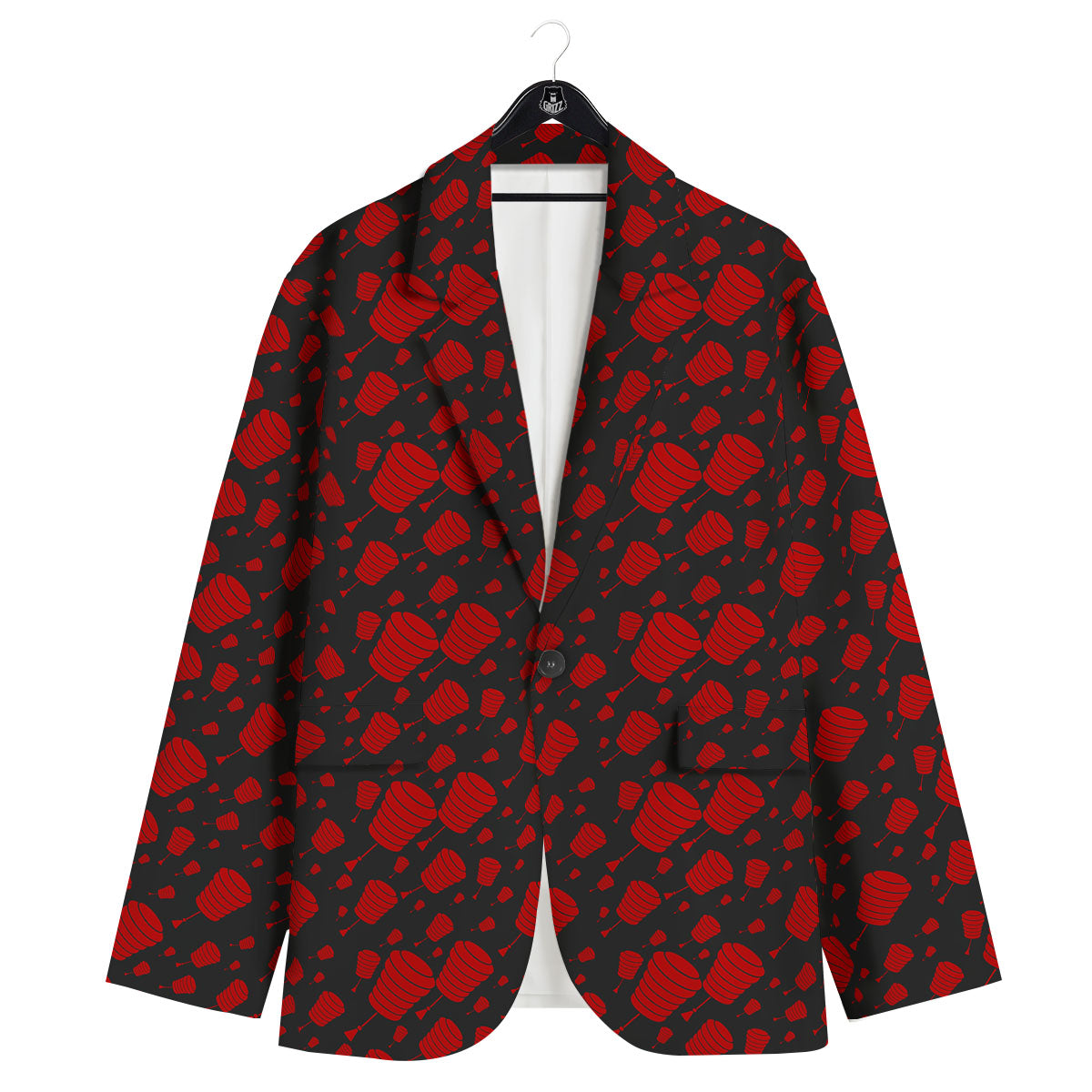 Chinese Red And Black Print Pattern Men's Sport Coat-grizzshop